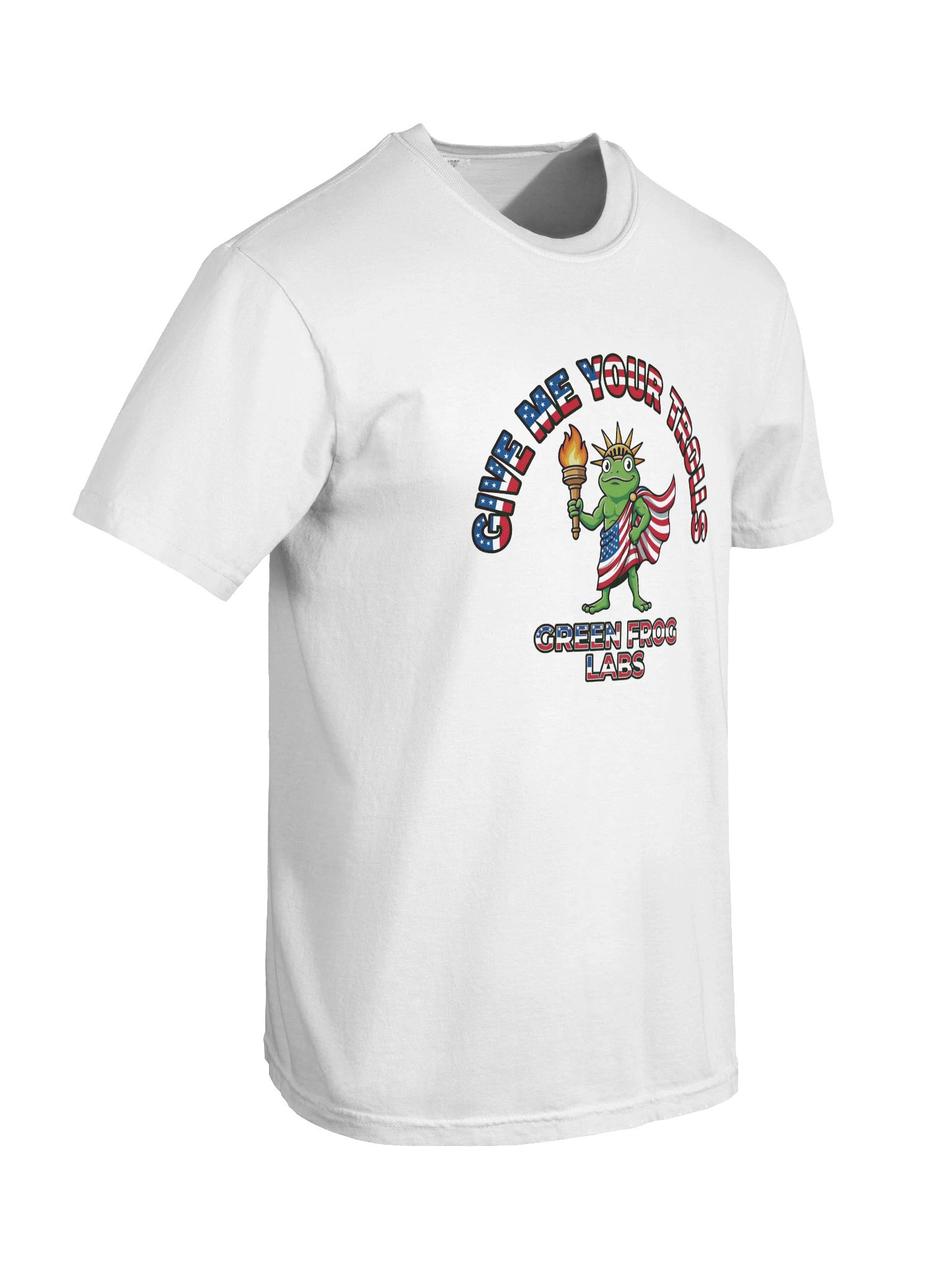 Give Me Your Trolls Frog Tee | Funny Patriotic Statue Liberty Meme Shirt, Green Frog Labs USA Humor T-Shirt product image (8)