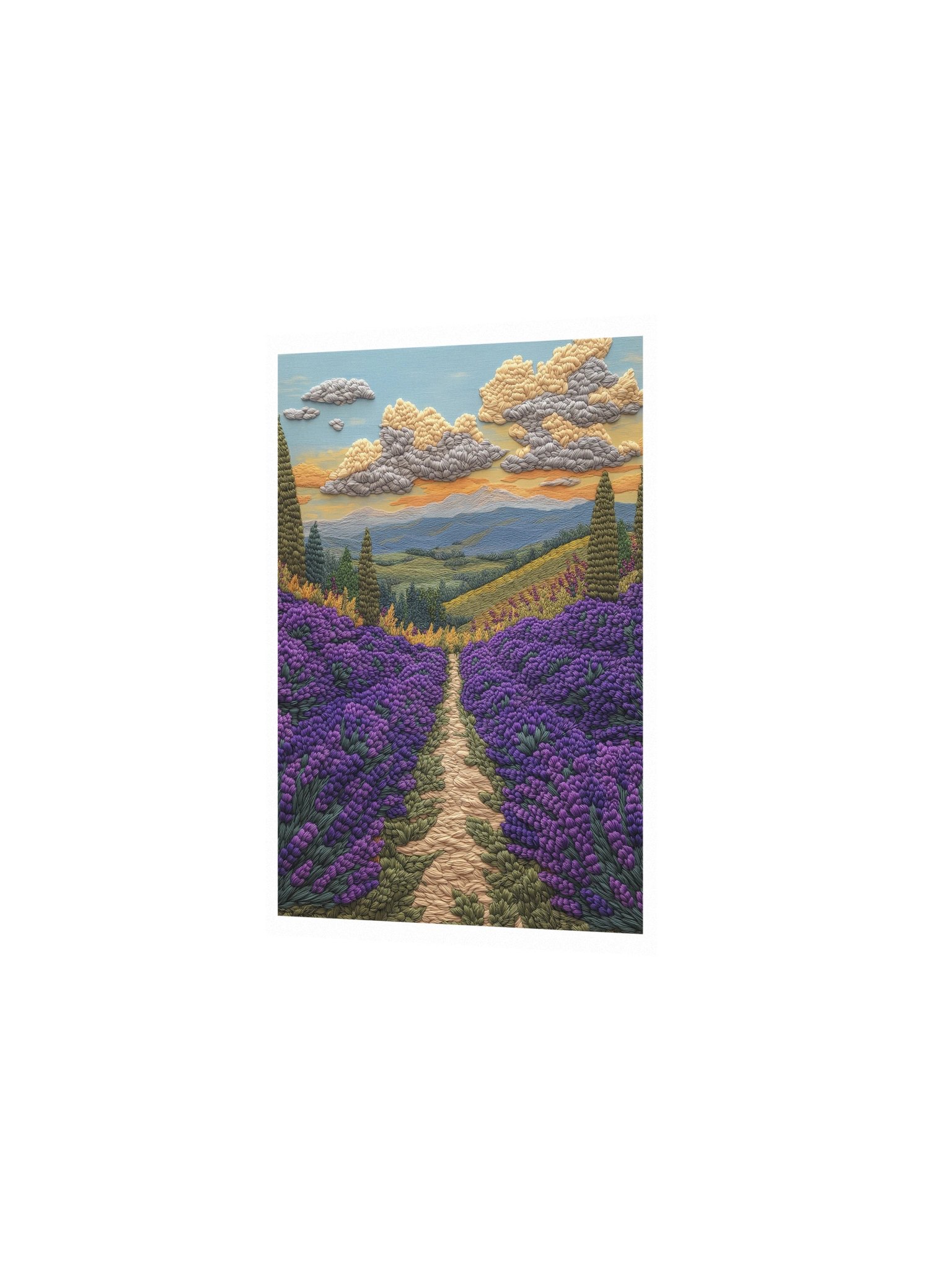 Lost in the Lavender Fields of Provence | Embroidery-Style Wall Art — Unframed Print product image (2)