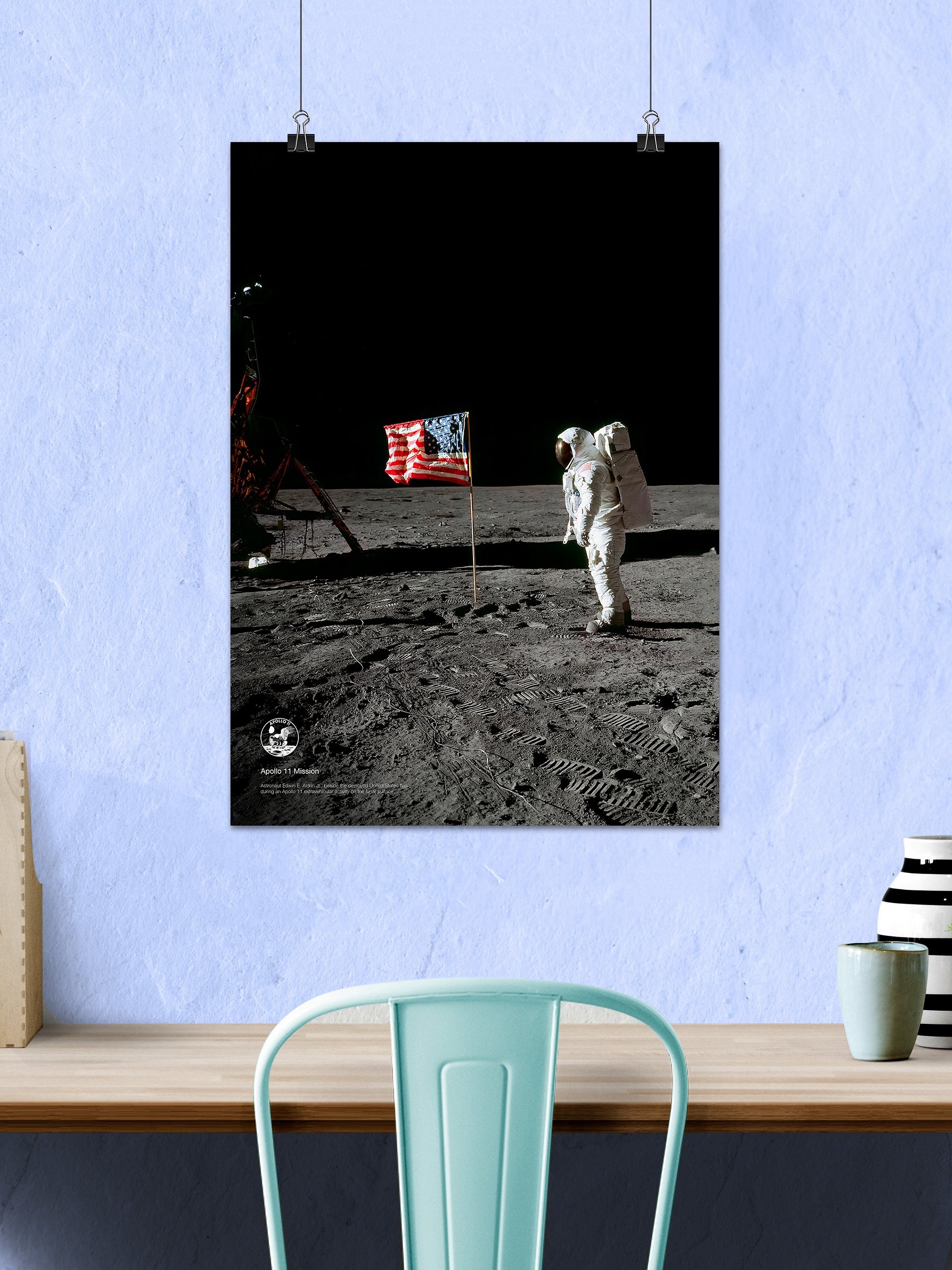 NASA Apollo 11: Edwin Aldrin and United States flag, 1969 — space poster, space art, photo poster, NASA print, space wall decor product image (2)
