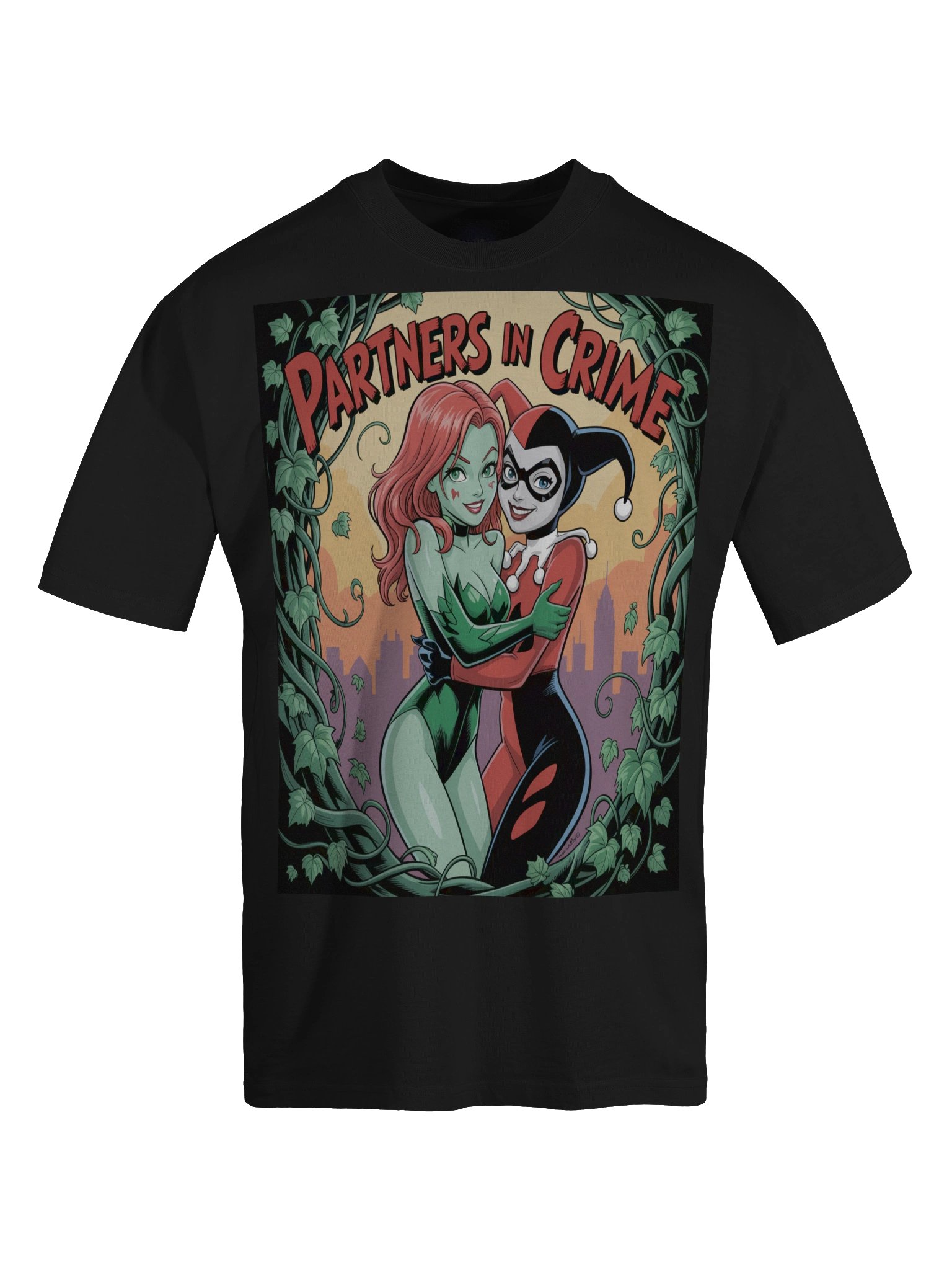 Partners in Crime: Poison Ivy & Harley Quinn Verdant Vows Oversized Faded Unisex T-Shirt product image (1)