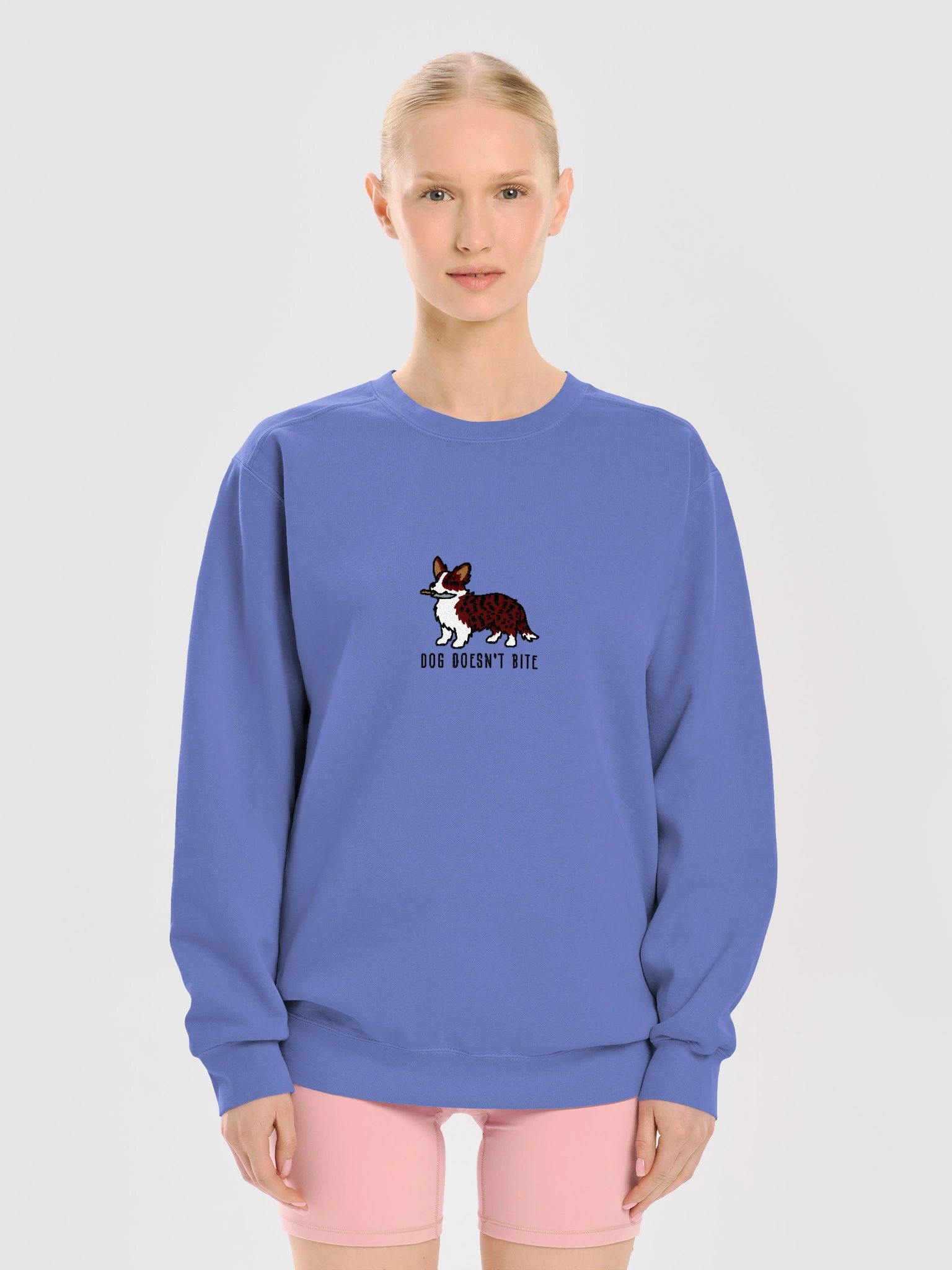 Dog Doesn't Bite Funny Chibi-Style Embroidered Premium Sweatshirt for Cardigan Welsh Corgi(Brindle) Owners product image (5)