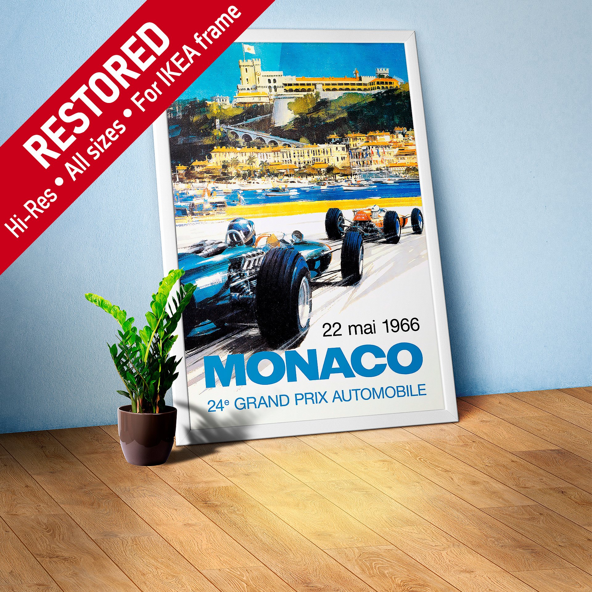 Monaco Vintage F1 Grand Prix, 1966 poster — Vintage Formula 1 poster, Monaco Grand Prix poster, retro travel poster, retro travel art product image (1)