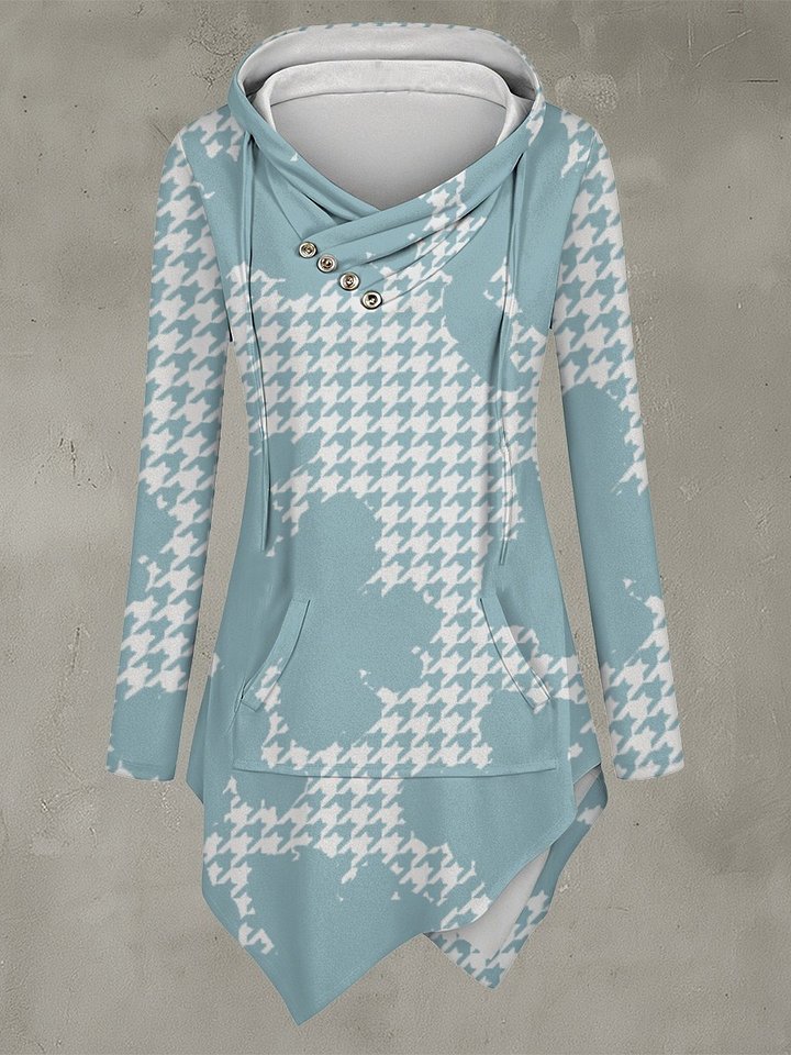 Houndstooth Crossover Longline Hoodie product image (1)