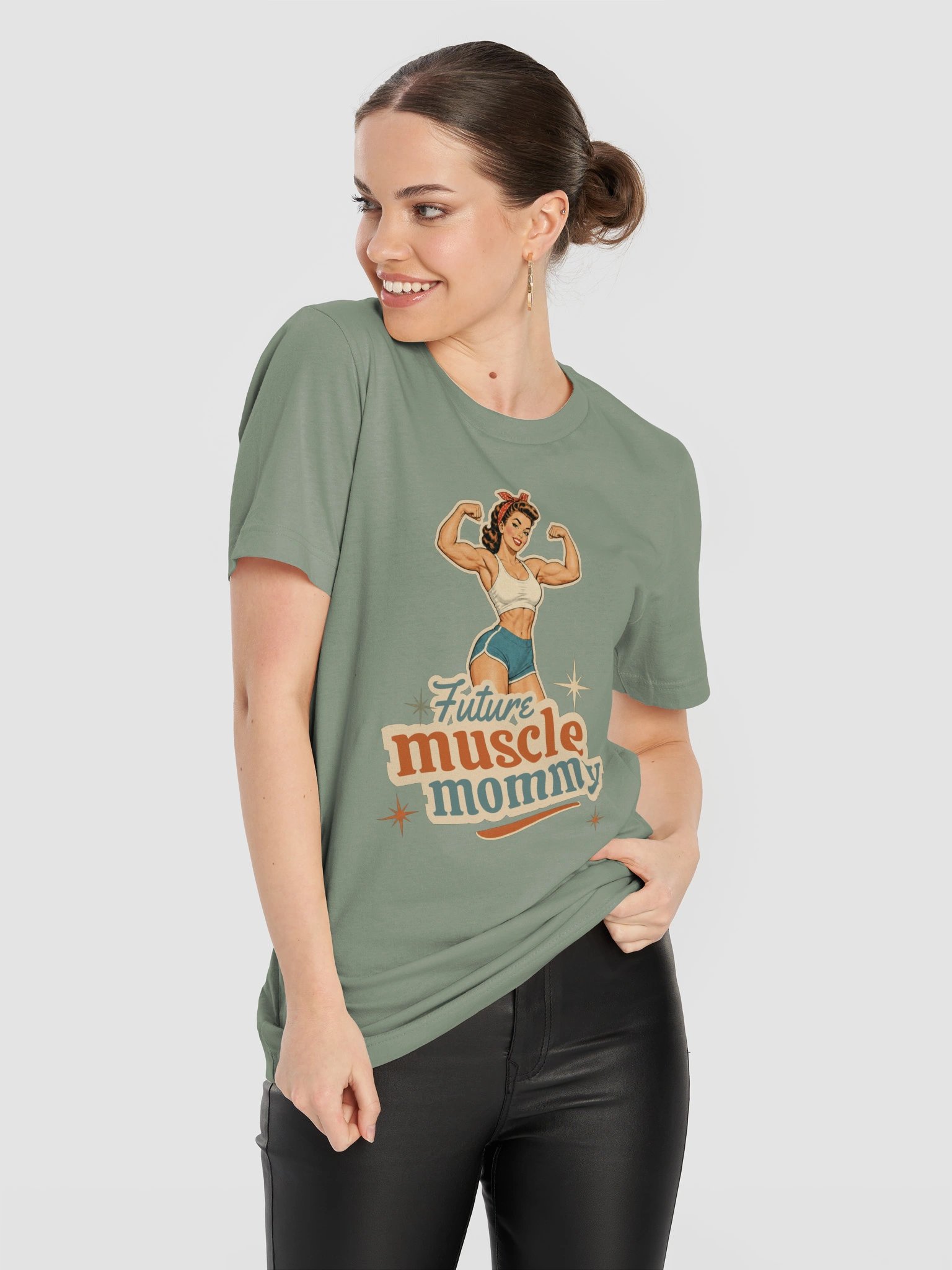 Future Muscle Mommy Shirt, Retro Pin-Up Pregnancy Announcement Tee for Moms Who Lift product image (102)