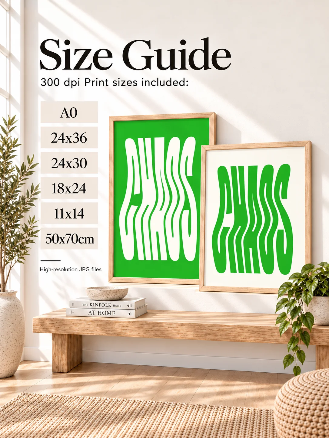 CHAOS Poster Green Wavy Typography Printable Retro Wall Art Psychedelic Groovy Digital Download Minimalist Decor product image (3)