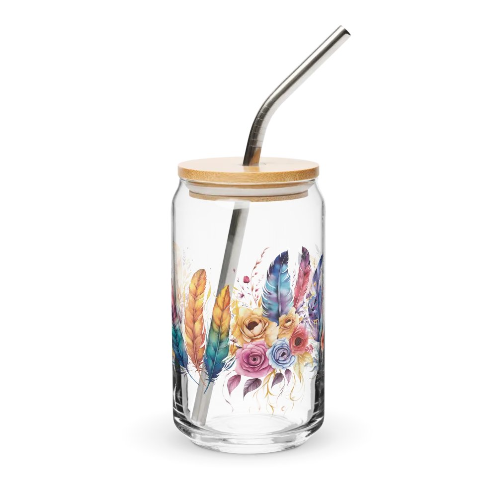 Vibrant Feathers and Roses Can Glass product image (1)