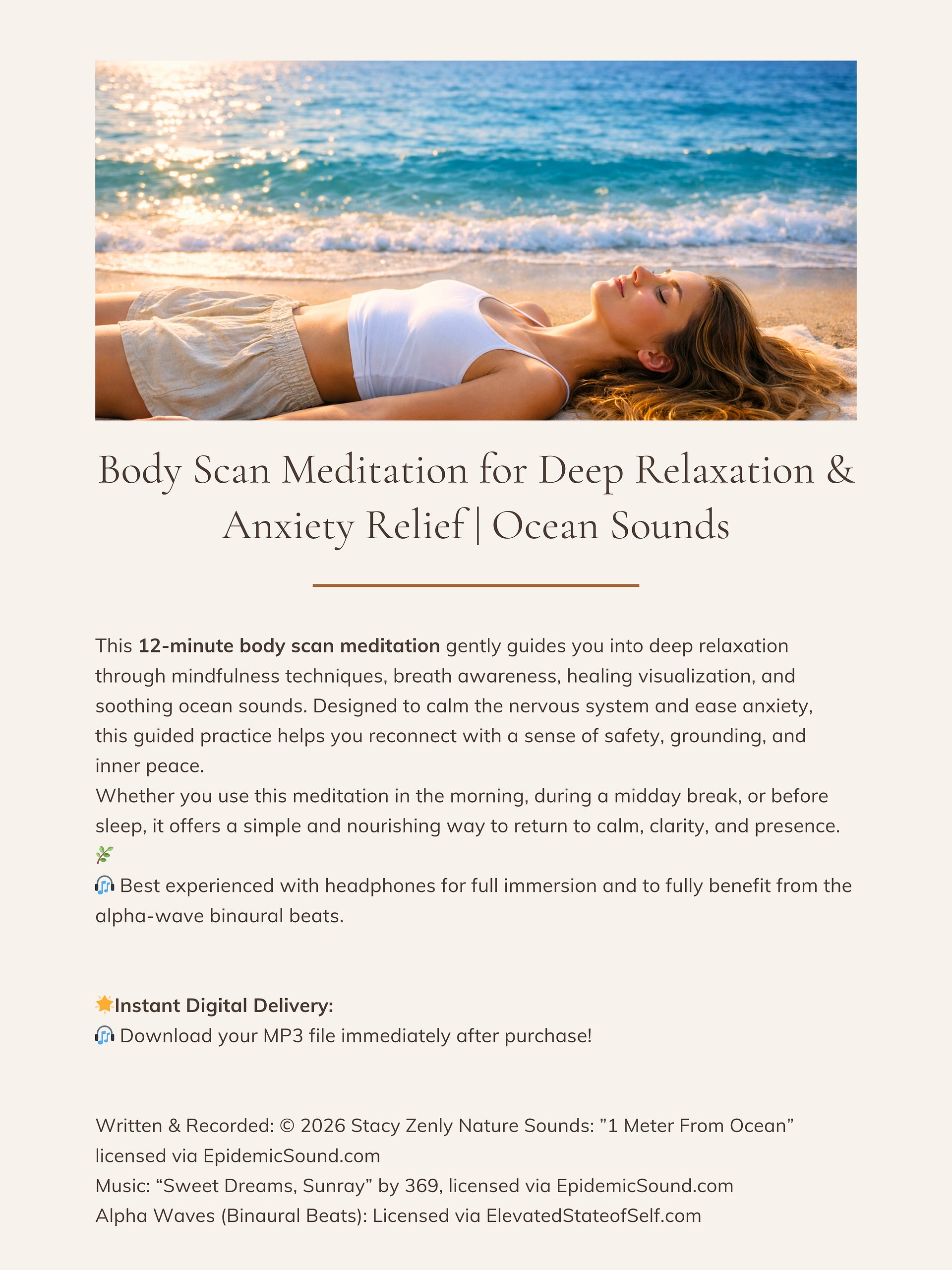 Body Scan Meditation for Deep Relaxation & Anxiety Relief | Ocean Sounds | MP3 Download product image (2)