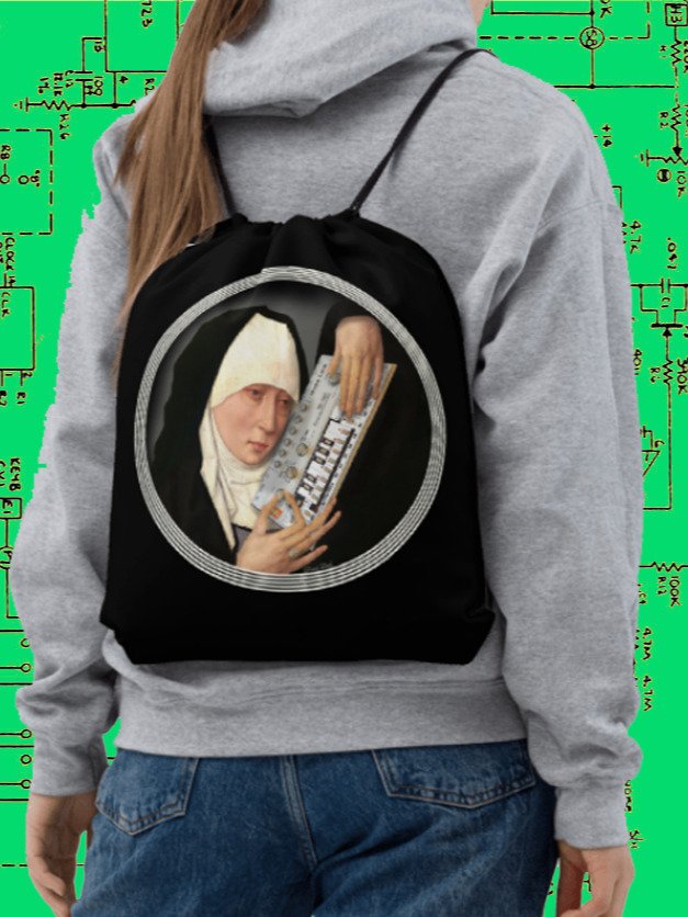 Mater Dolorosa meets tb-3-0-3 by Frank Fonik EDM Techno Drawstring Bag product image (1)