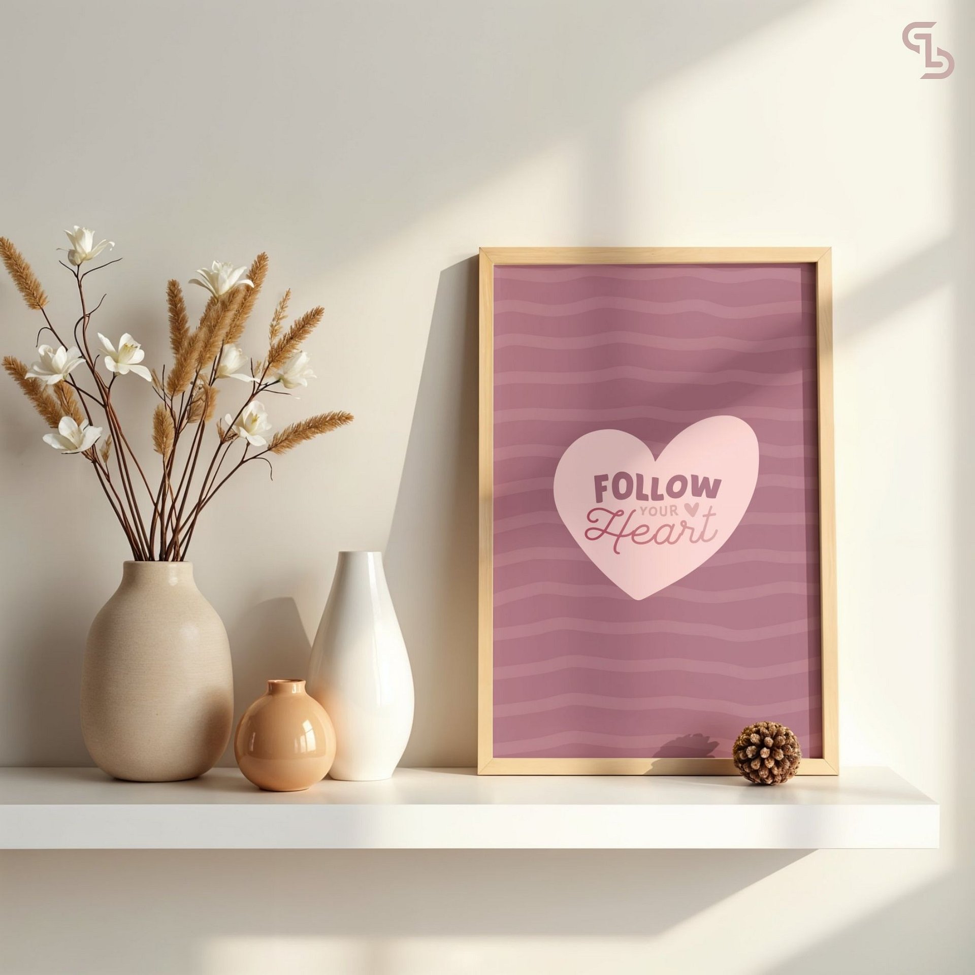 FOLLOW YOUR HEART Pink Digital Wall Art Printable, Wall Art For Living Room, Bathroom Wall Art, Modern Wall Art product image (3)