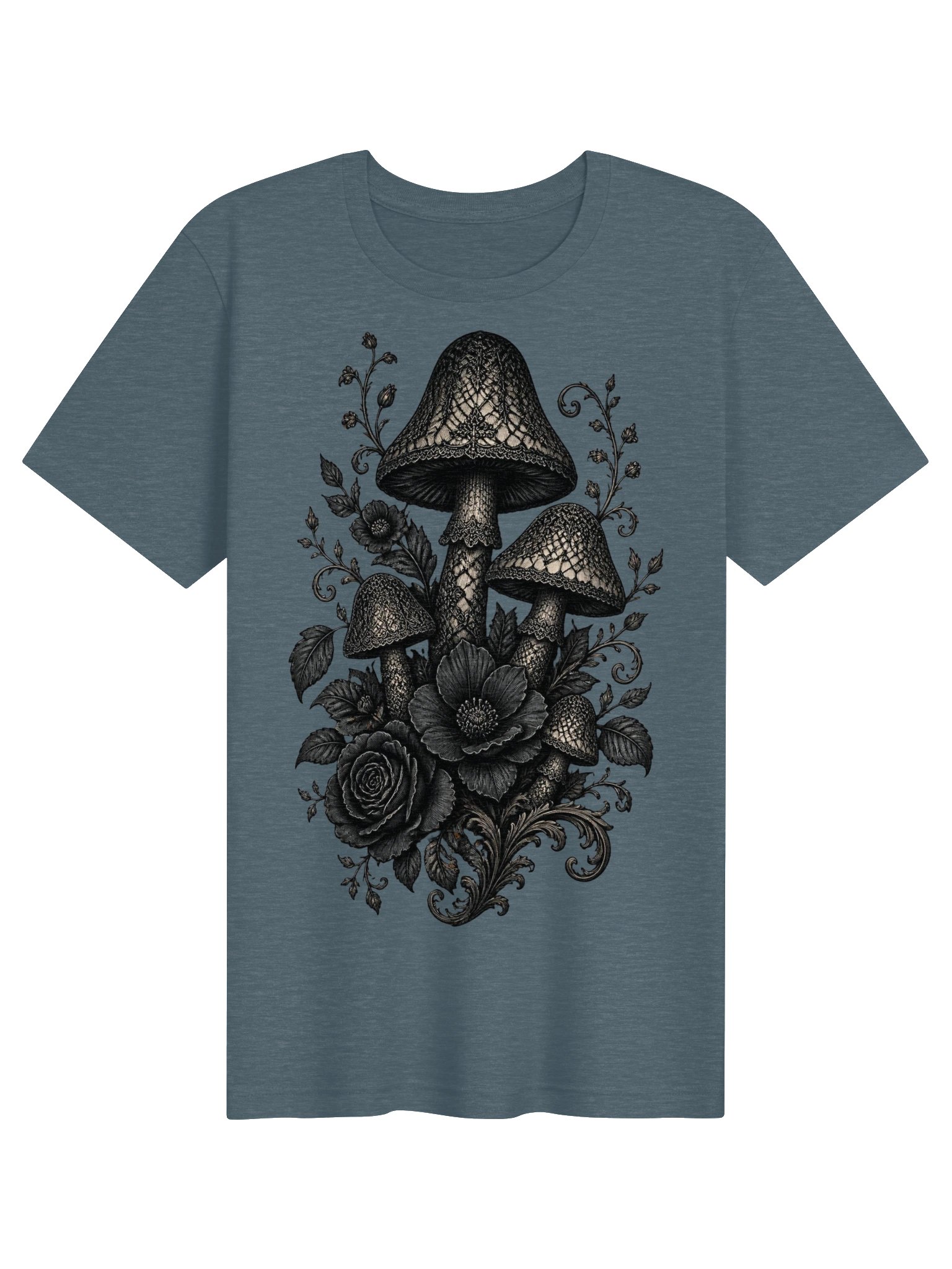 Mystic Mushroom Floral Tee, Gothic Botanical Nature Graphic product image (2)