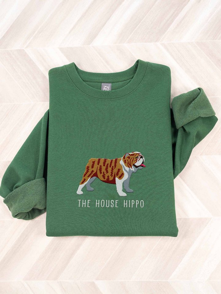 The House Hippo Sweatshirt (Embroidered) of an English Bulldog(Brindle & White) product image (1)
