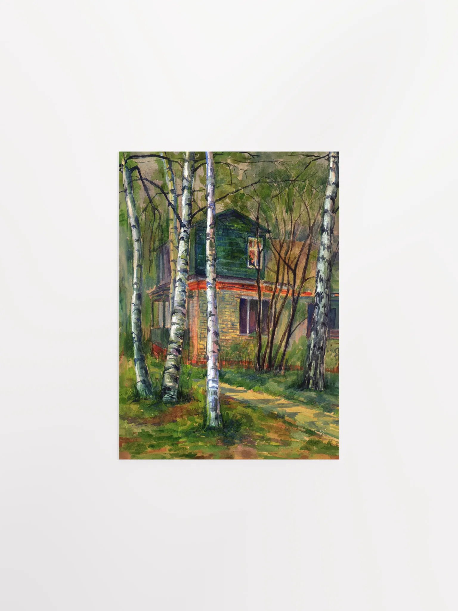 Rustic Retreat Matte Poster - Dacha in Birch Forest product image (2)