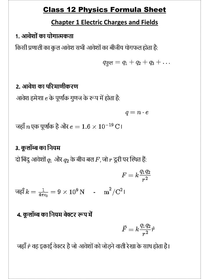 Class 12 Physics Formula Sheet (Hindi) product image (2)