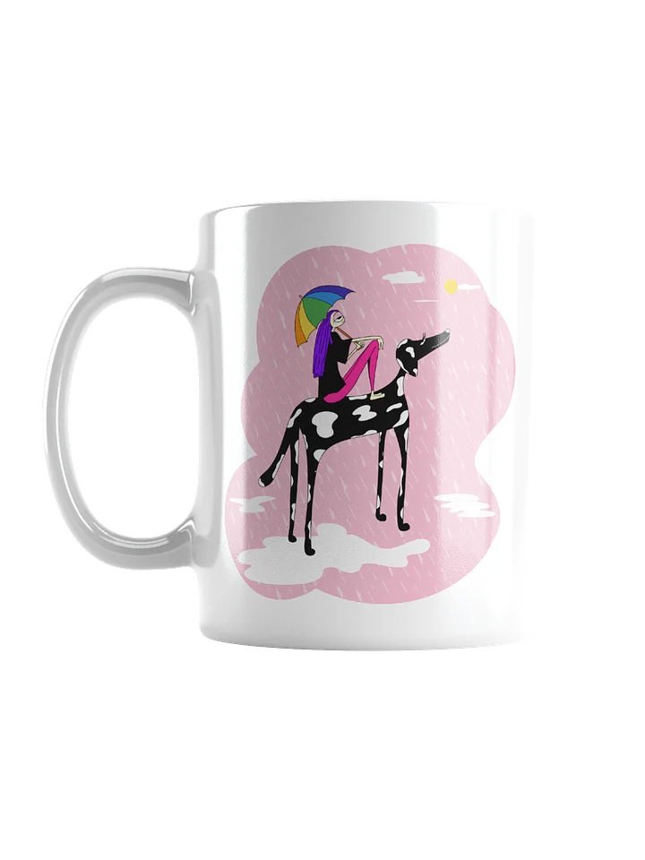 Mug: Girl in rain with dog under umbrella product image (1)