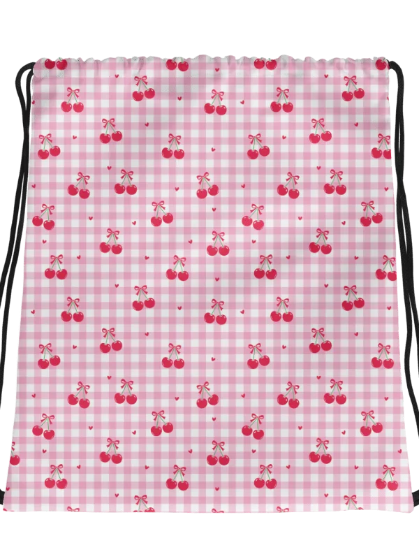 Cherries and Plaid Dreams Gym Drawstring Bag product image (4)