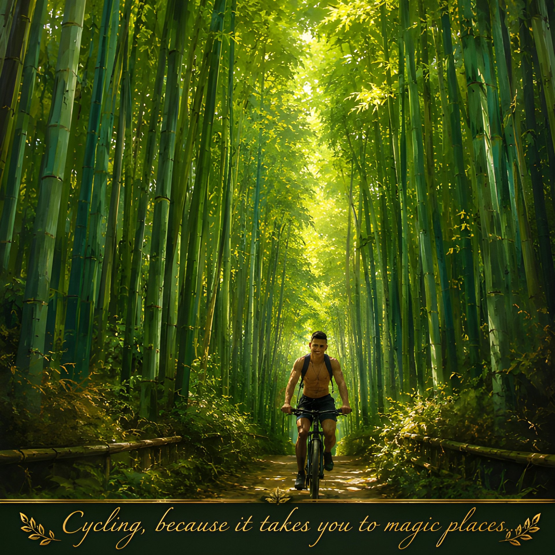 For Green Rooms Cycling Wall Art Bamboo Forest Bike Print Nature Lovers Gift product image (2)