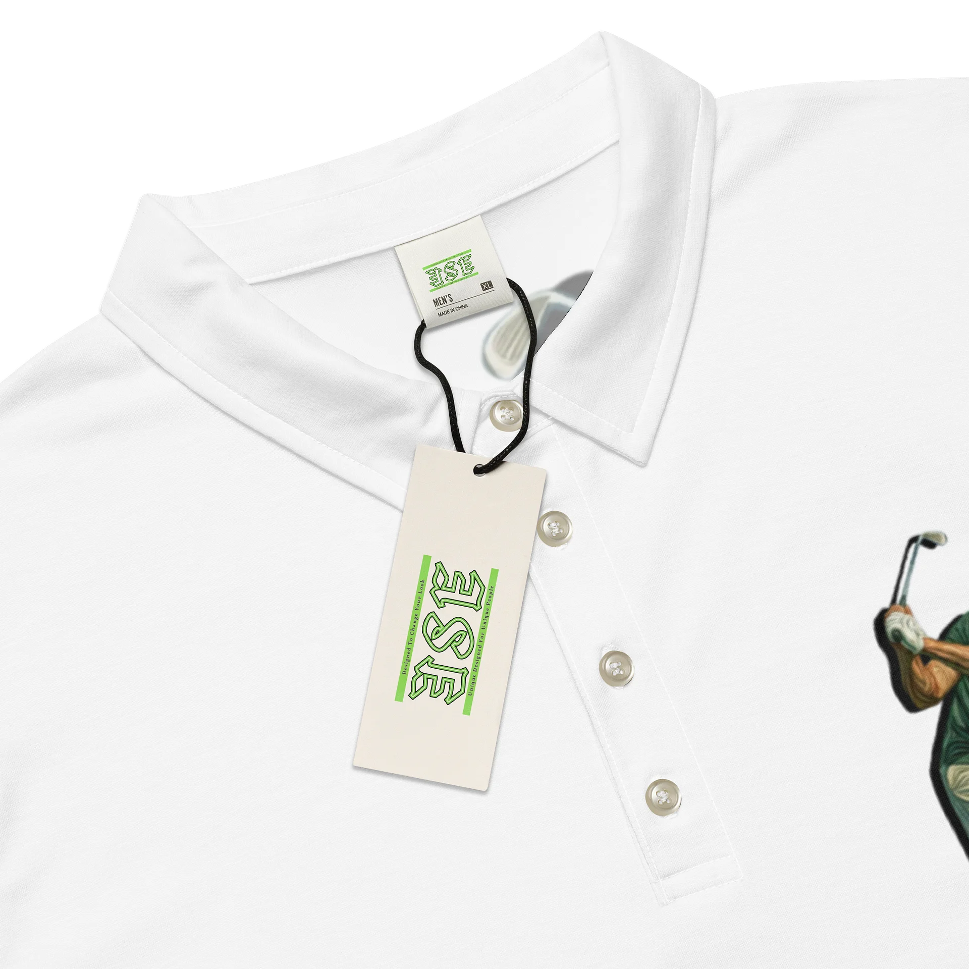 Pure Strike Polo Shirt – Dynamic golf swing in a retro line style Swing in Style Polo Shirt product image (1)