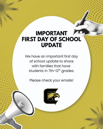 📣 7th–12th Grade Families!

We have an important first day of school update to share with you.

Please check your email for a...