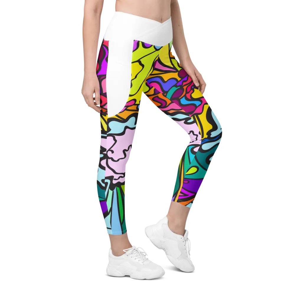 Psychedelic Fusion Crossover Leggings with Pockets - Wave at Sunset product image (2)