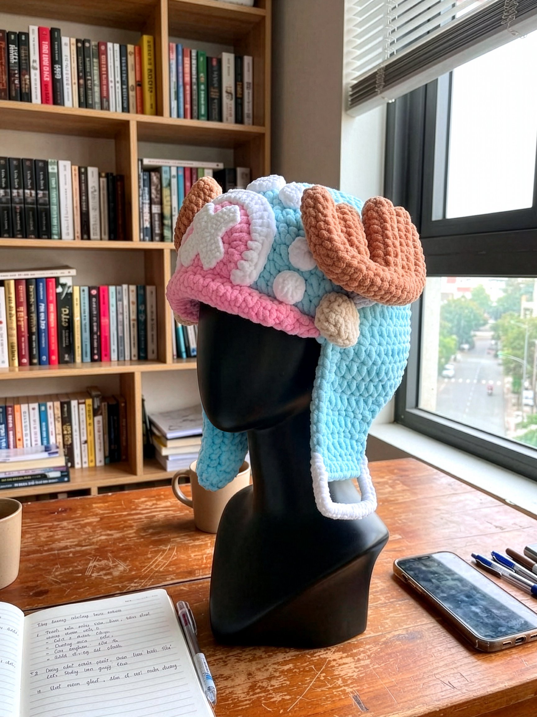 Pastel Crochet Plush Hat, Reindeer Doctor Pirate Inspired Beanie product image (3)