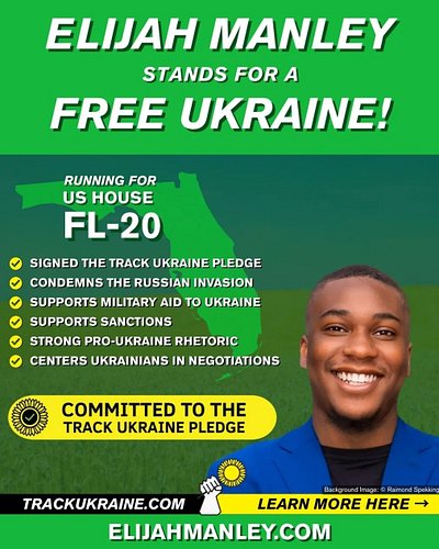 FL-20 candidate @realelijahmanley just took the Track Ukraine pledge!
Pledging to vote for support packages, center Ukrainian...