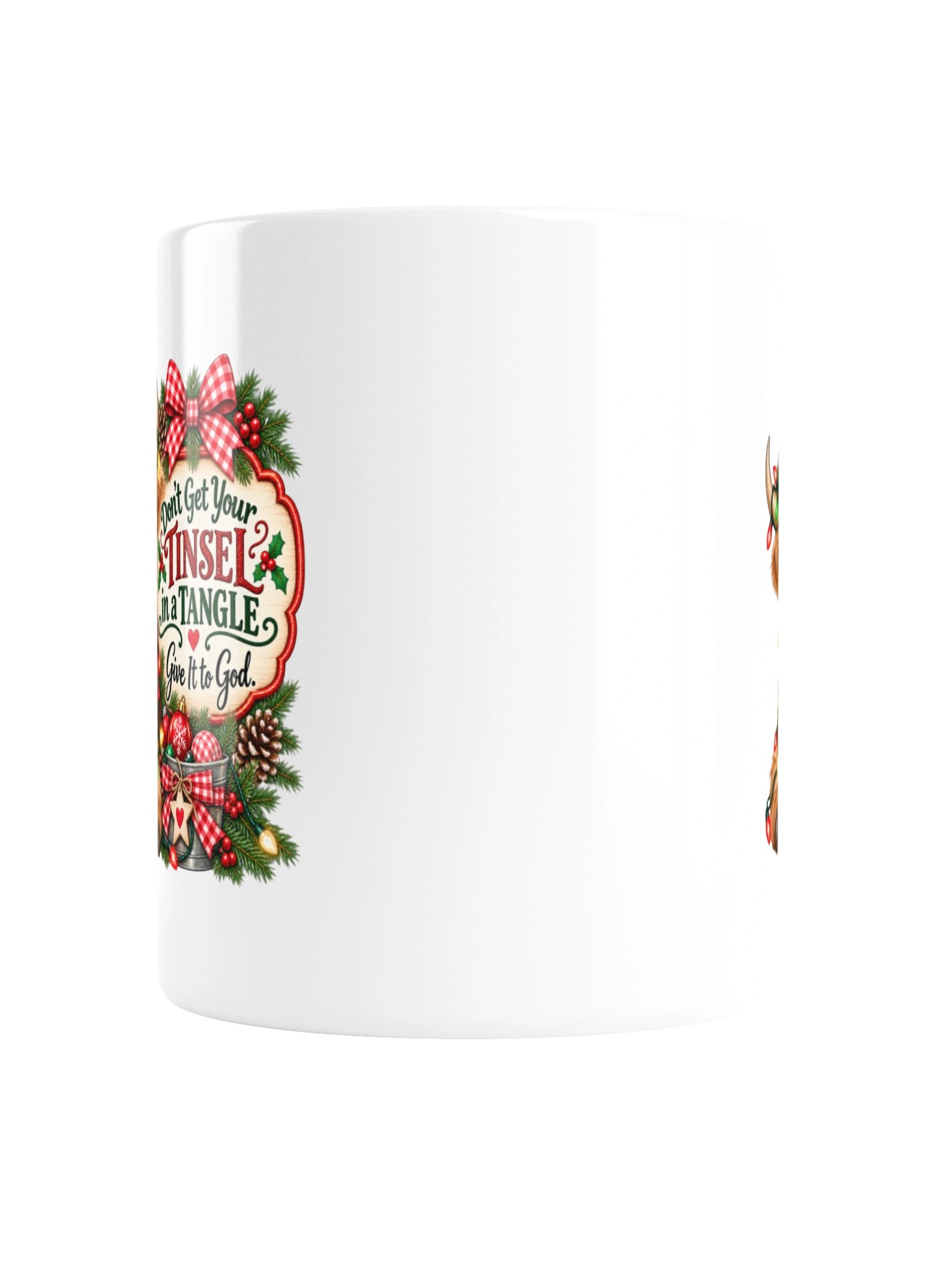 Funny Christian Christmas Mug | Highland Cow Tinsel Mug | Give It to God | Christmas Coffee Cup product image (4)