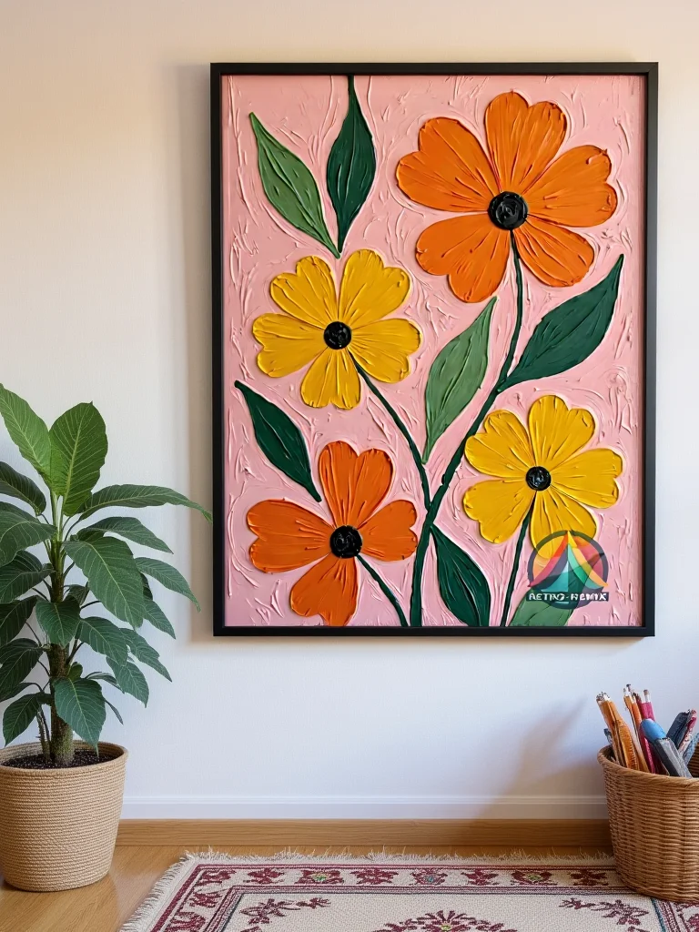 Groovy Garden Revival: Retro Bloom Textured Wall Art product image (3)