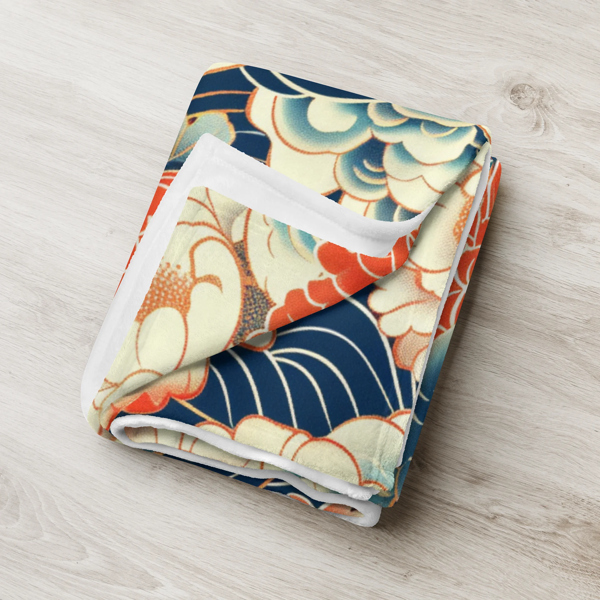 Traditional Japanese Floral Throw Blanket - Peony Wave Aesthetic Fleece product image (3)