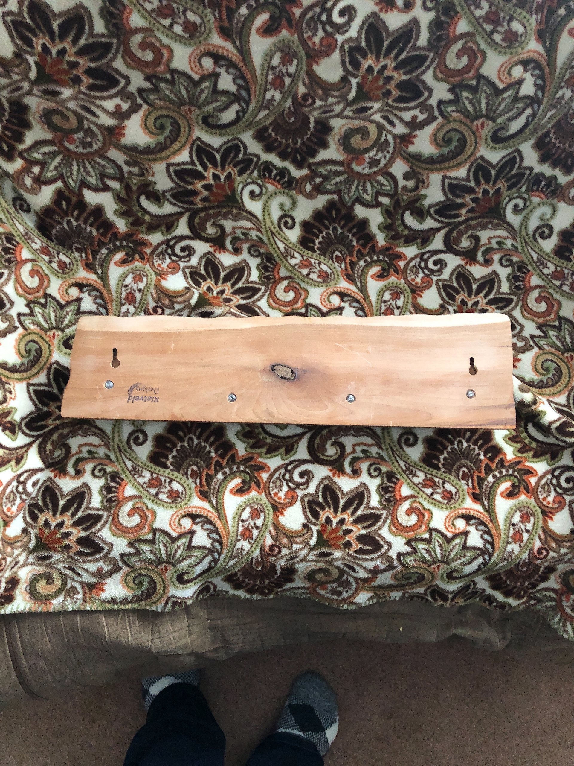 20" x 5" beach stone and cherry wood coat/ towel rack - 4 stone hooks product image (2)