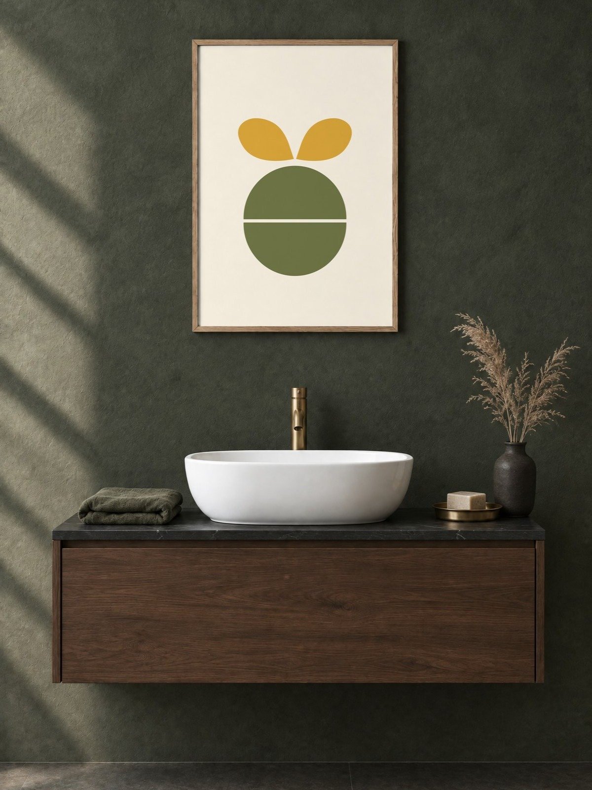 Retro Sprout Print | Olive and Mustard Bathroom Wall Art product image (2)