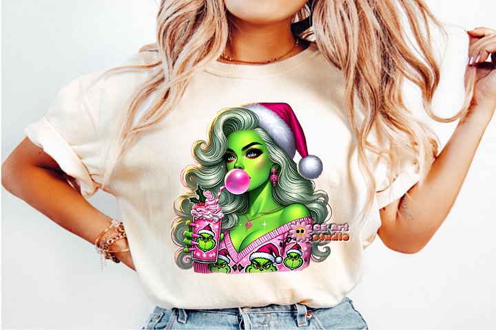 Grinch Pink Coquette Bow PNG Design product image (1)