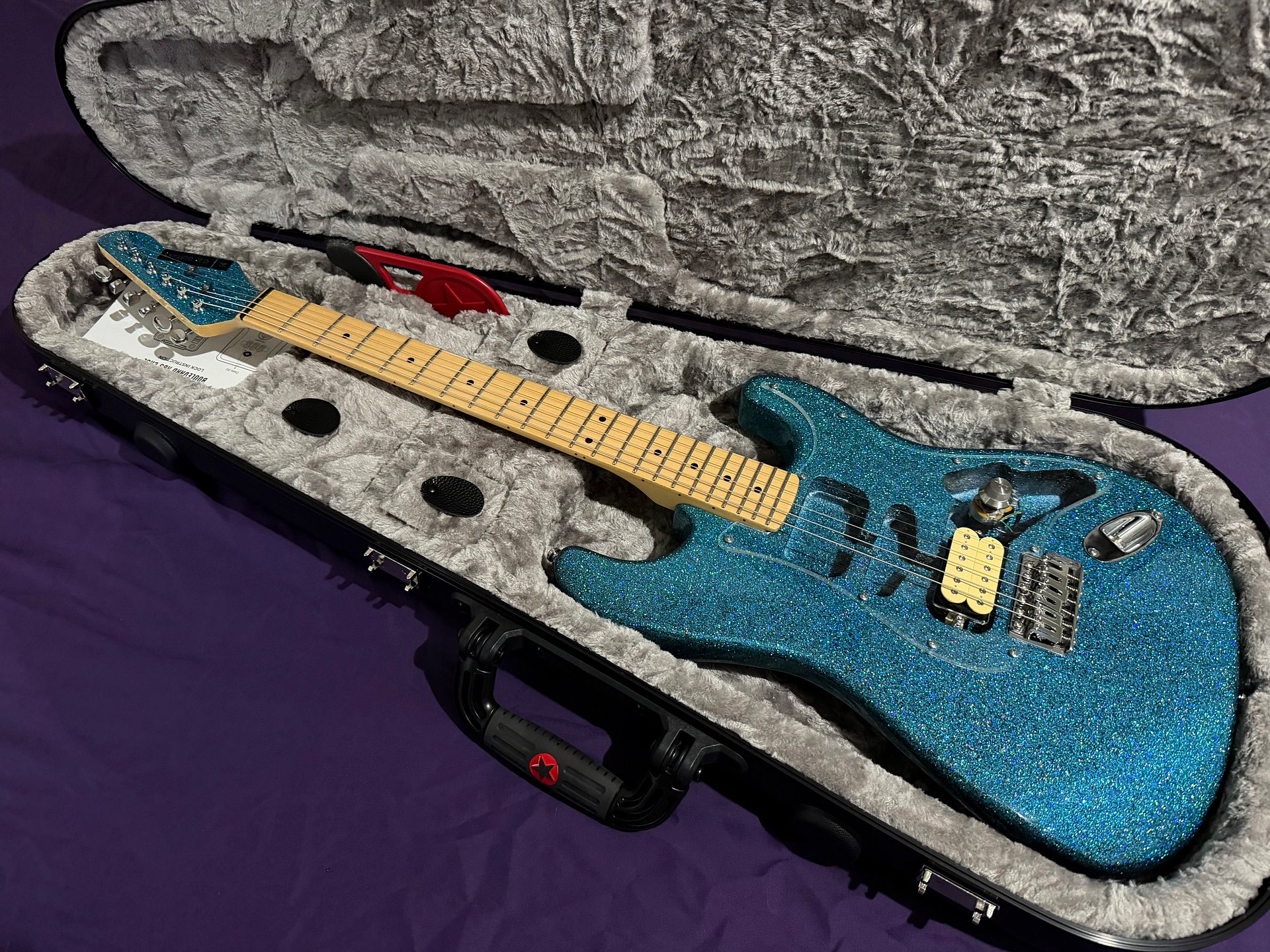 GD Guitars Super S – Aqua Teal Metallic Sparkle | Gamsbucker Equipped | Stainless Steel Frets | Hardshell Case | Single Humbucker product image (9)