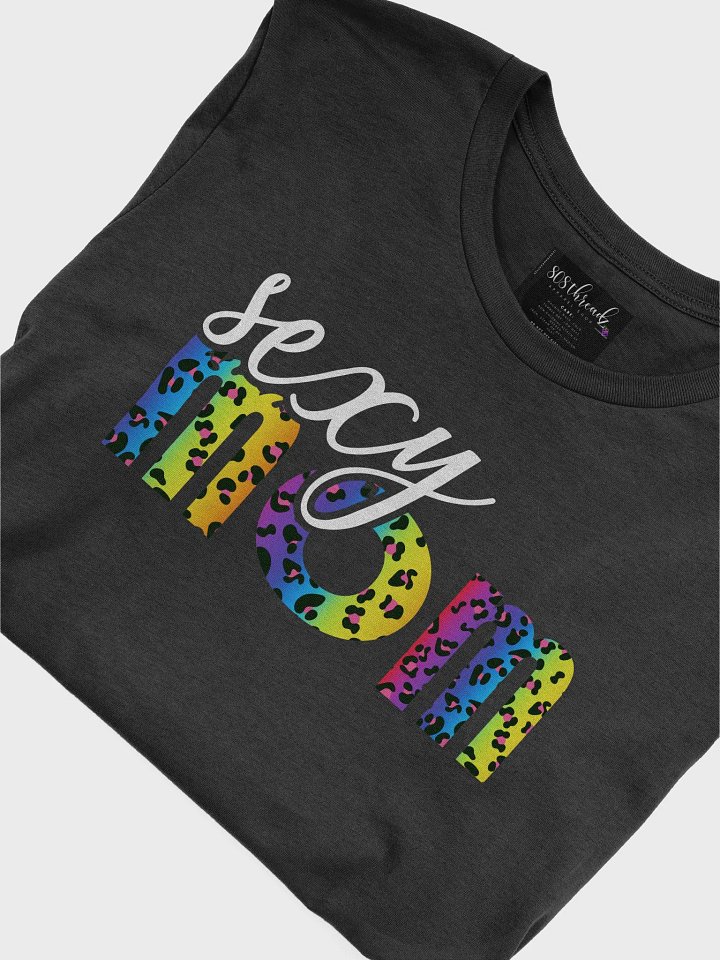 Sexy Mom T-Shirt; White with Bright Rainbow Leopard Pattern product image (1)