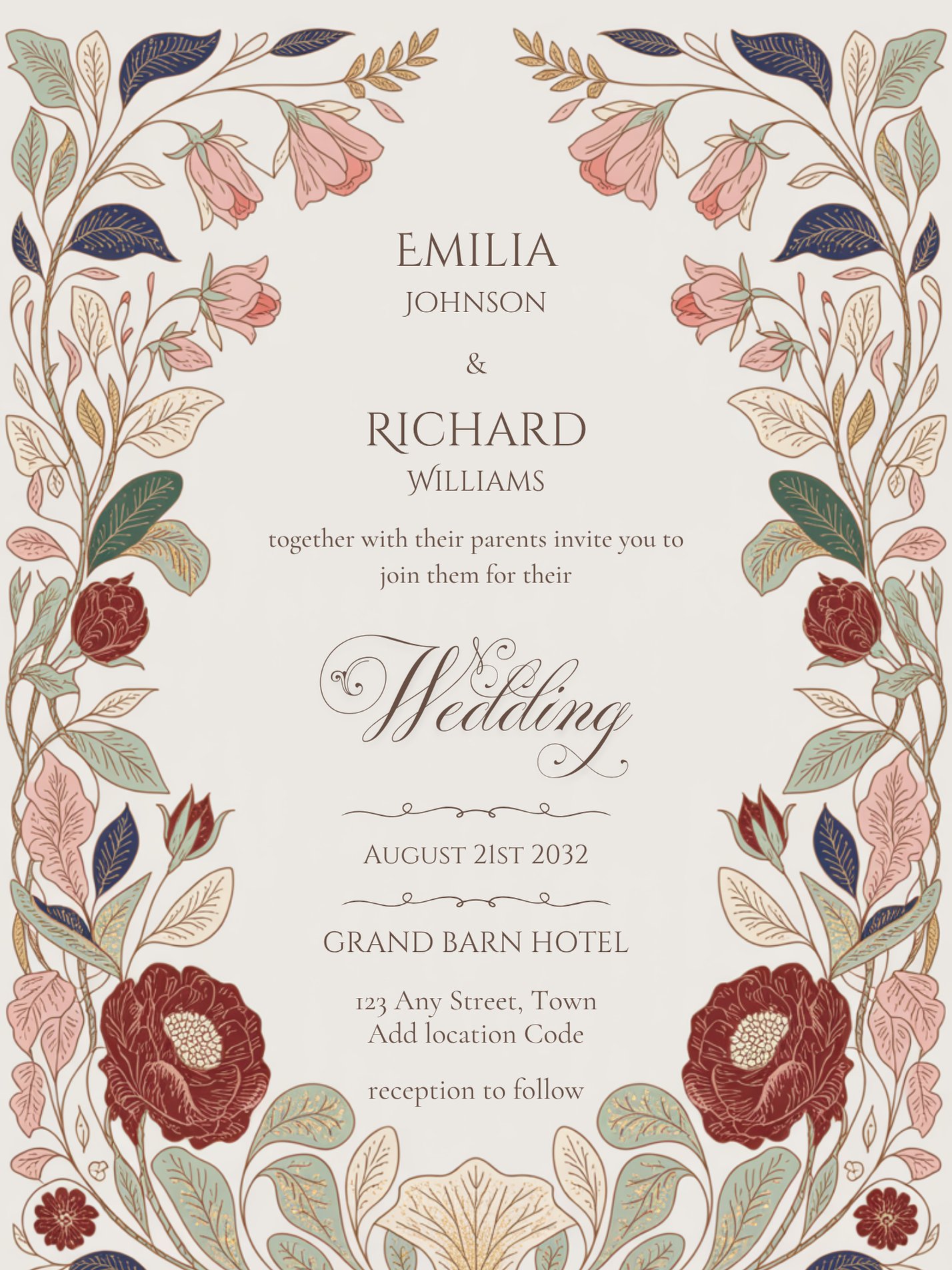Editable Vintage Wedding Invitations | Edit in Canva | Instant Download Template | William Morris Inspired Floral product image (3)