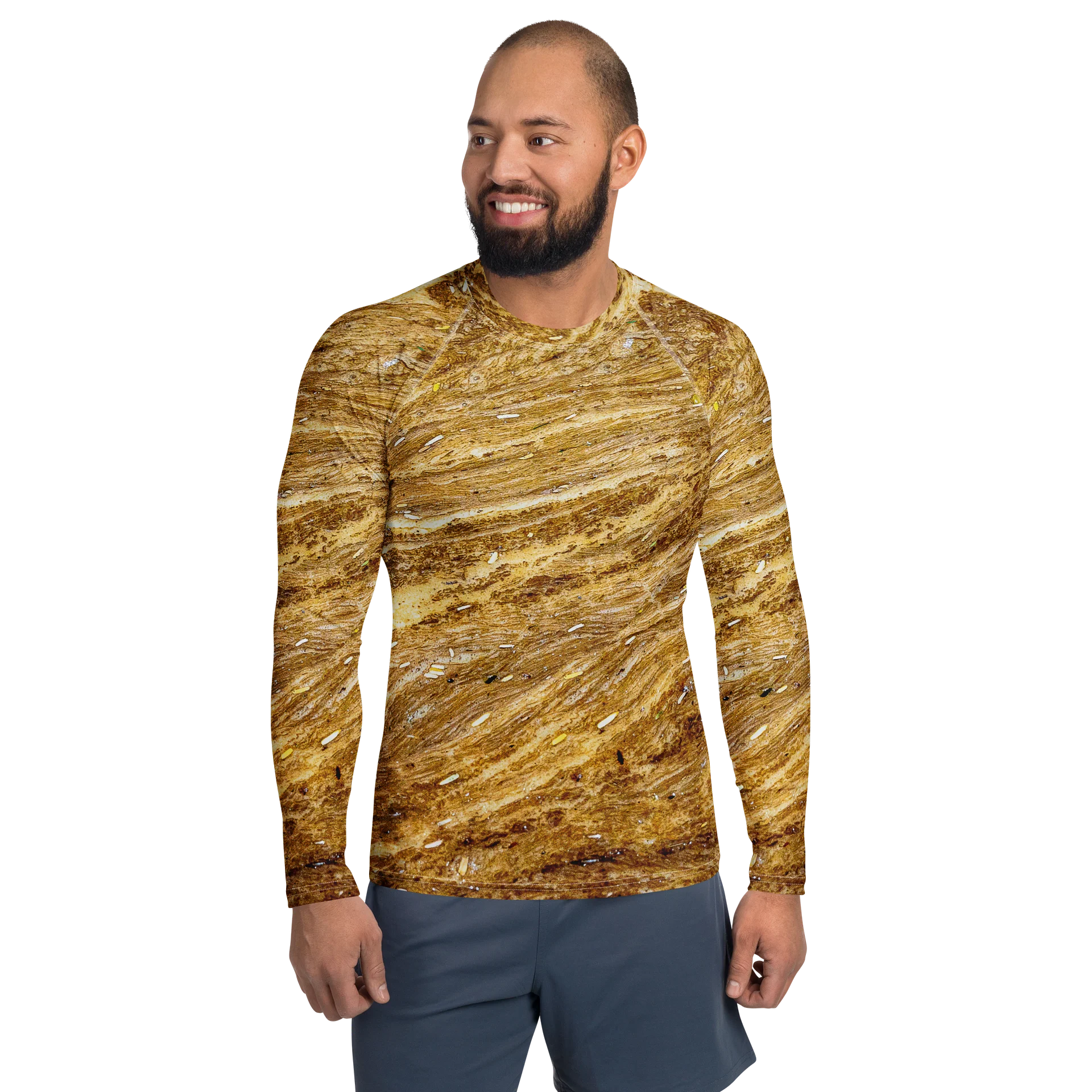 Golden Strata All-Over Print Men's Amber Mineral Long Sleeve Rash Guard product image (1)