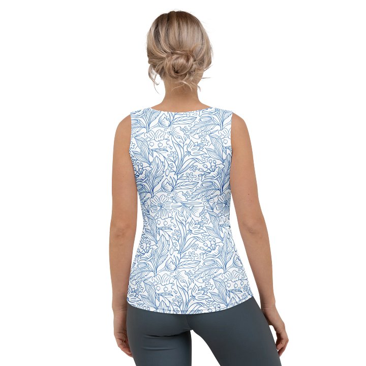 Stylish Blue Botanical Bliss Tank Top for Women’s Wardrobe product image (2)