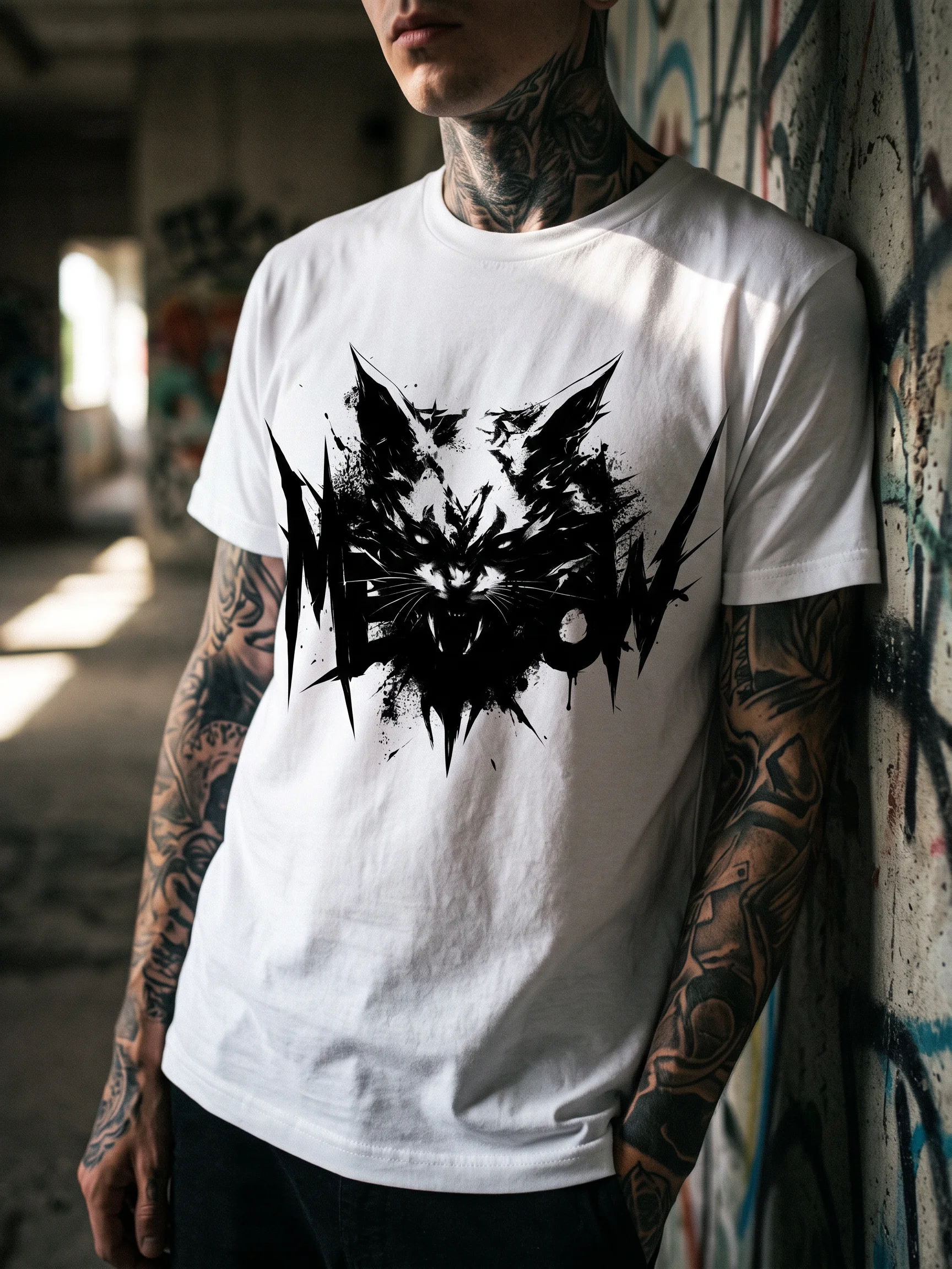 Meow Cat Graphic Tee, Alternative Punk Streetwear T-Shirt product image (2)