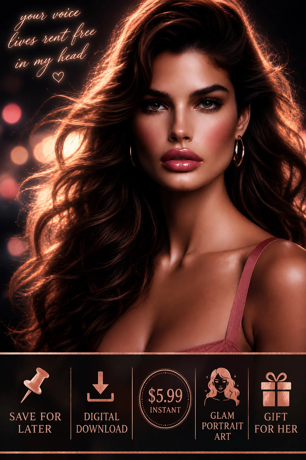 Your Voice Lives Rent Free In My Head Glam Portrait Art Gift For Her Digital Download product image (1)