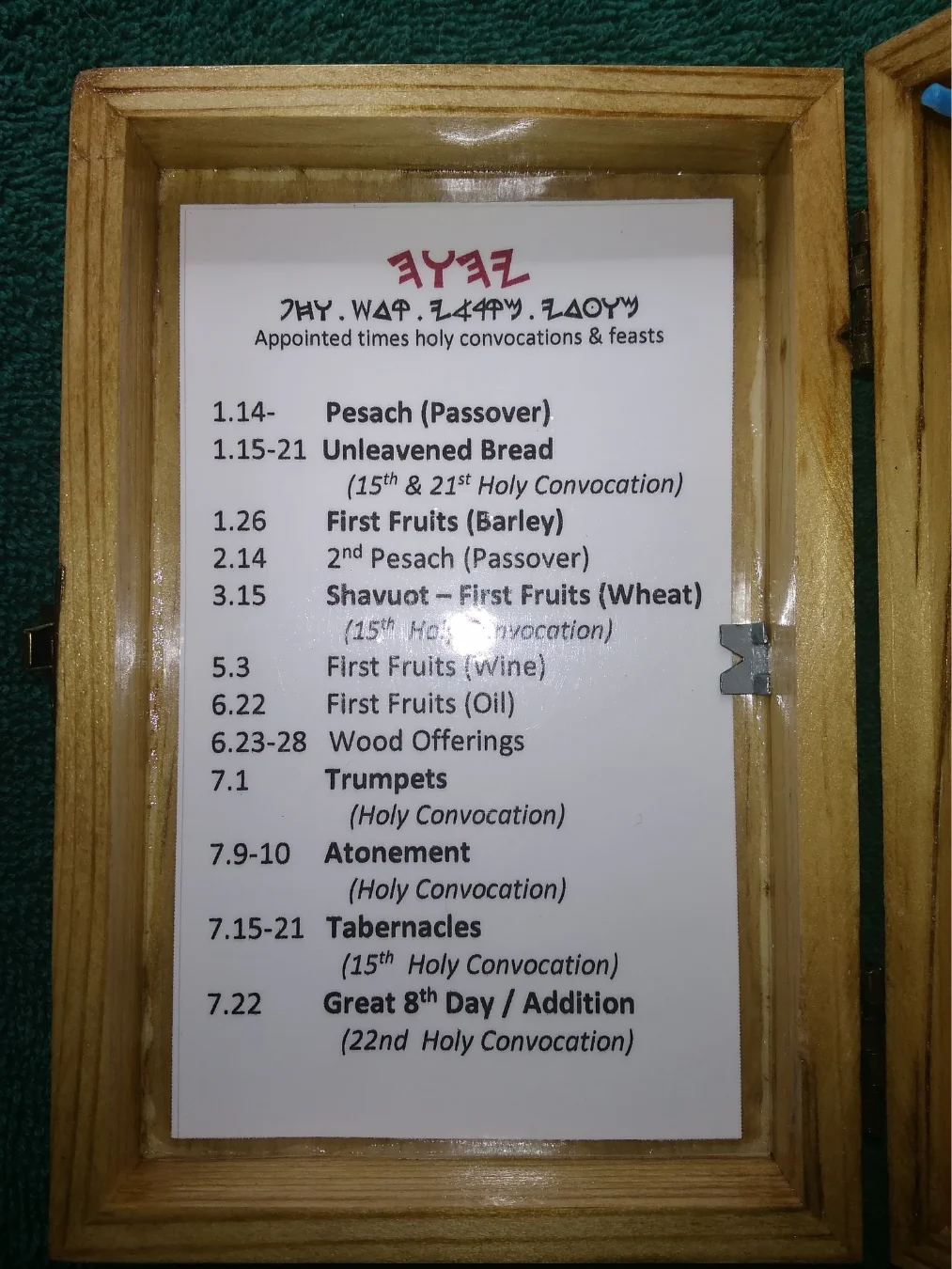Calendar Box for Tracking 364 Day Ancient Biblical Feasts product image (4)