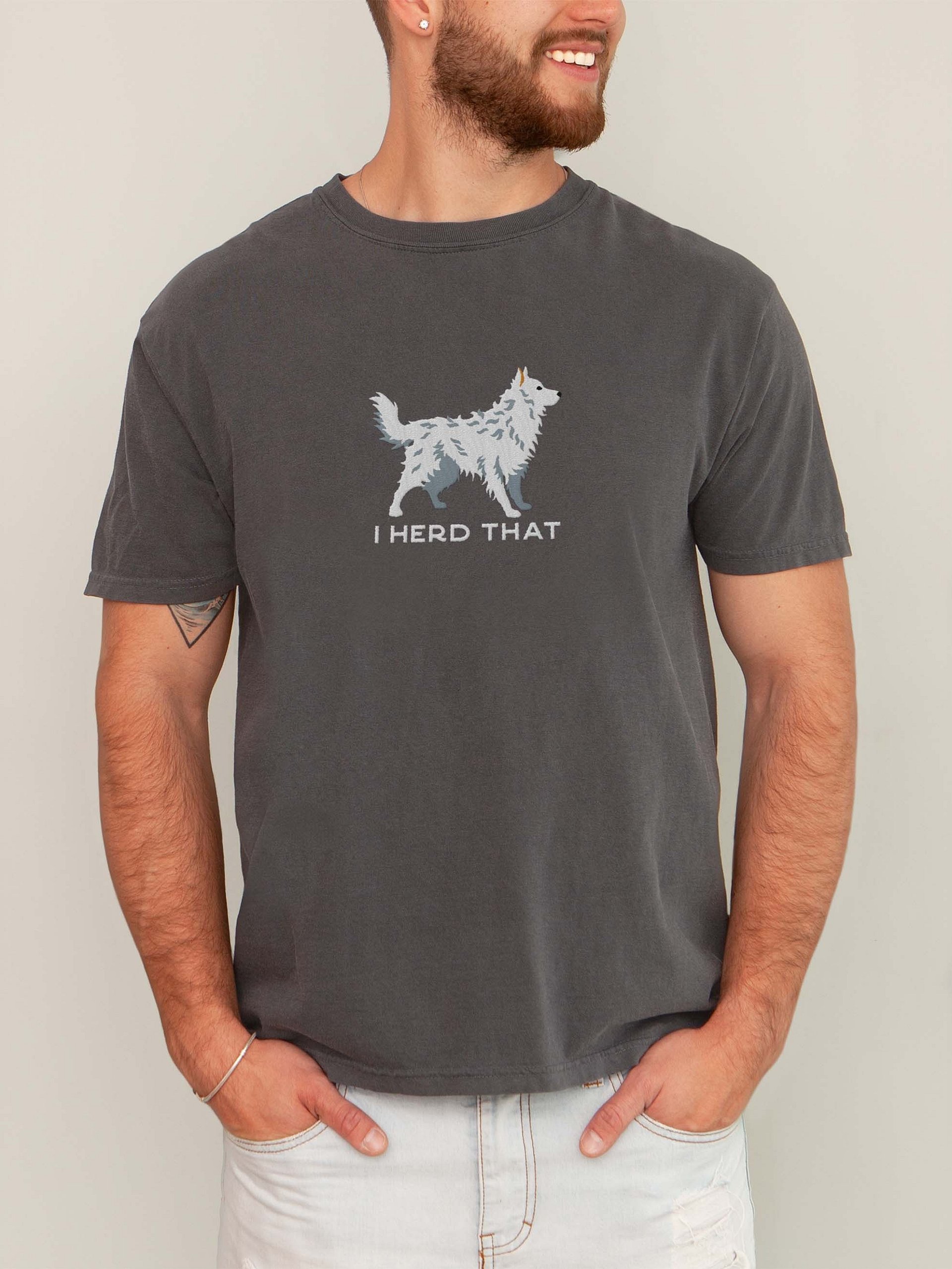 I Herd That T-Shirt(Embroidered) of a Hungarian Mudi(White) product image (2)