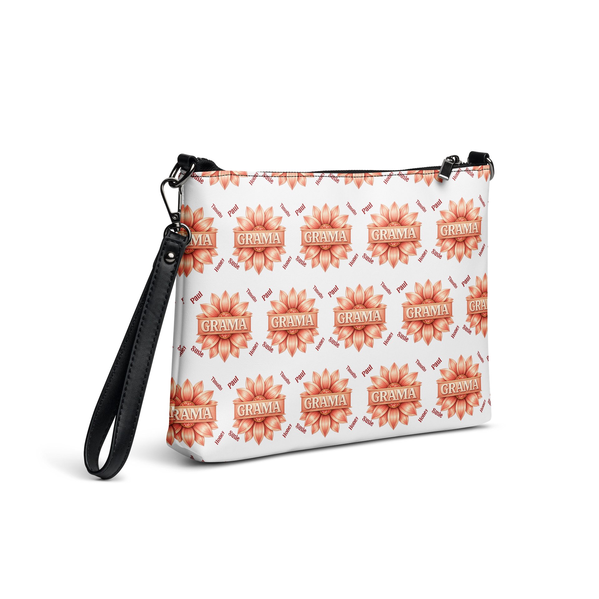 ✨ Personalized Grama Blossom Crossbody Bag | Custom Floral Grid Purse, Faux Leather All-Over Print Gift for Mom & Grandma product image (5)