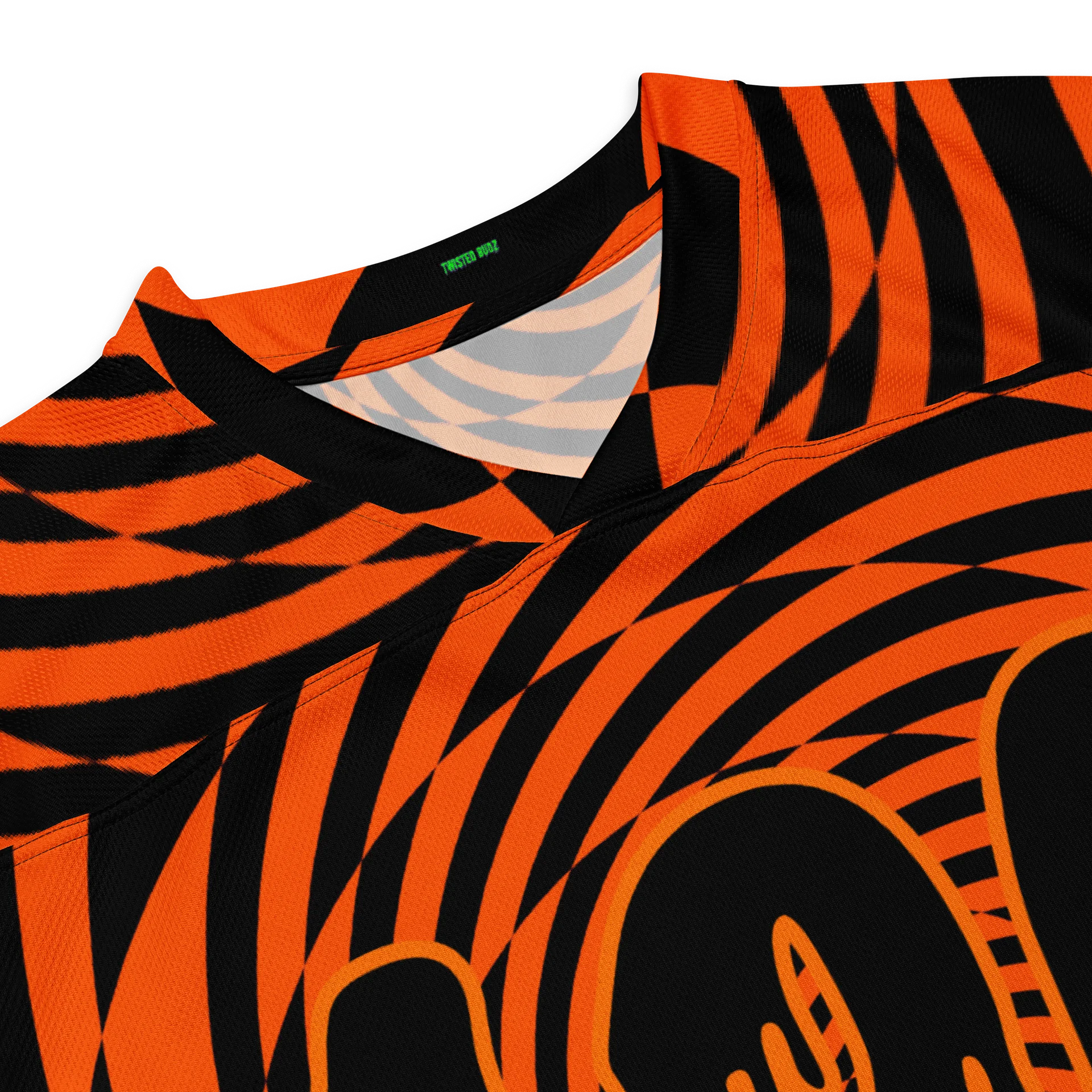 420 Rave Halloween Hockey Jersey, Black Orange Swirl EDM Stoner Shirt, Trippy Fall Festival Cannabis Clothes, Psychedelic Spirals Weed Top product image (6)