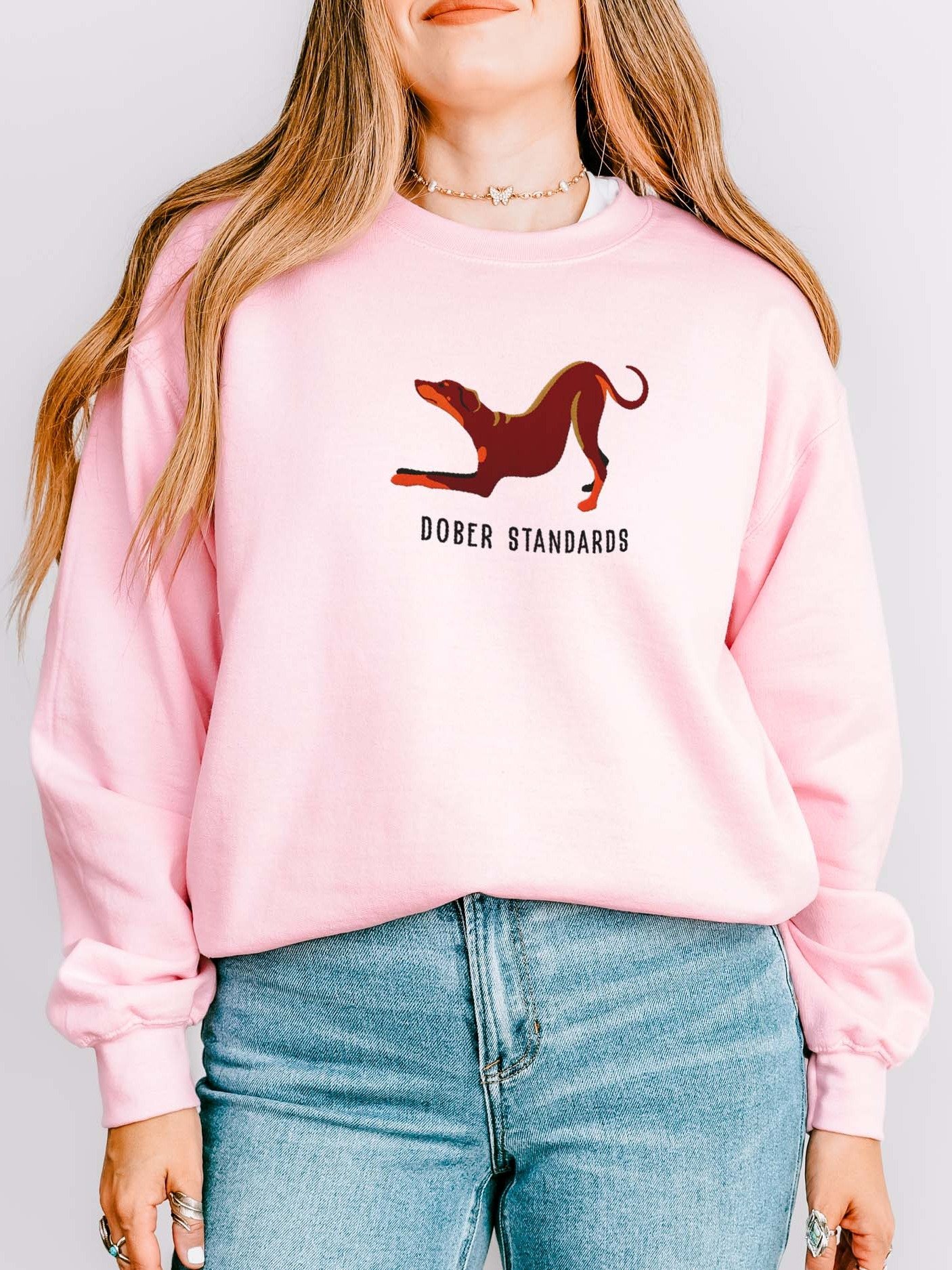 Dober Standards Sweatshirt (Embroidered) of a Doberman Pinscher(Red, Full Tail & Ears) product image (2)