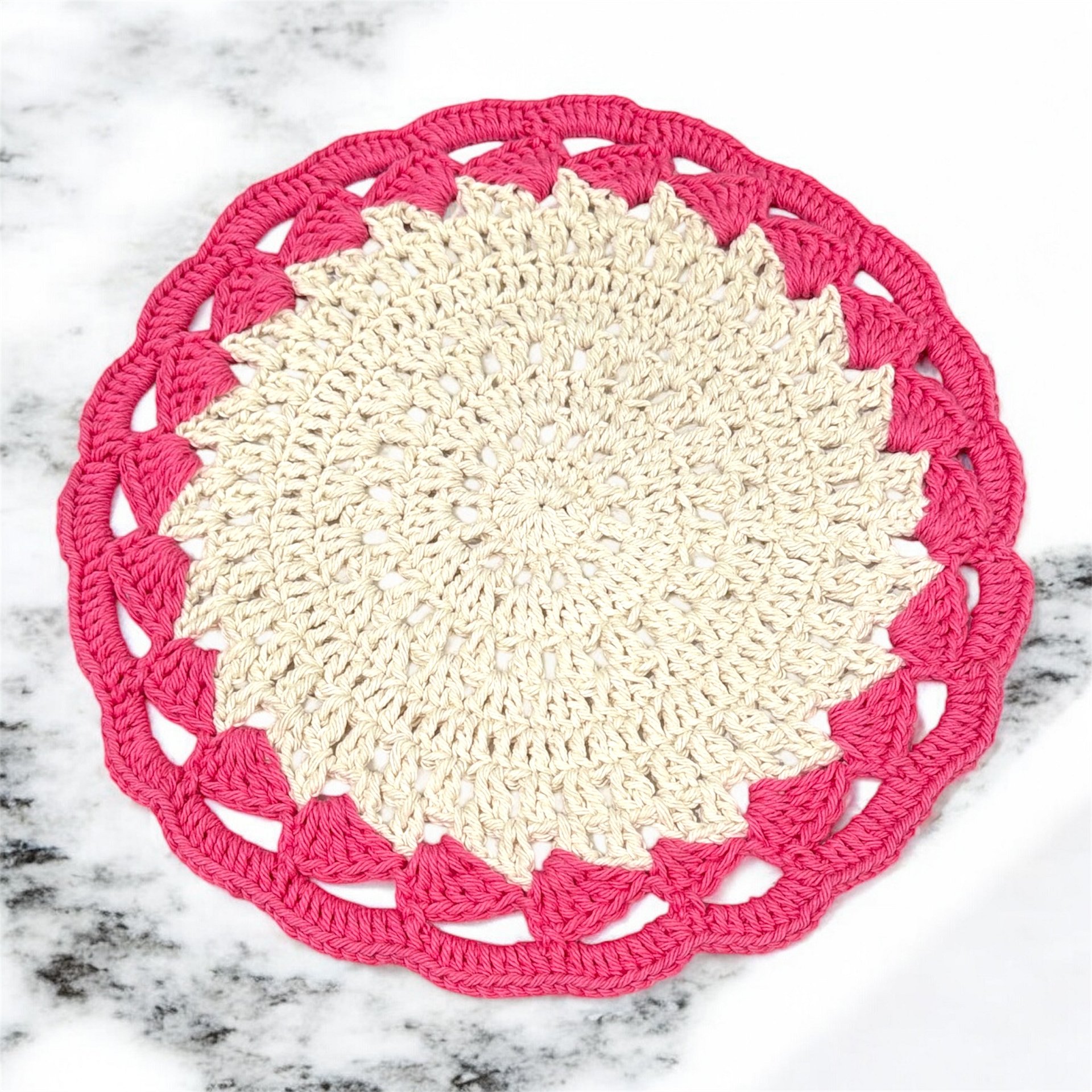 Coffee and Tea placemat, set of 2, handmade crochet. Pink product image (2)