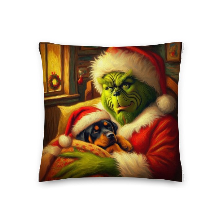 Festive Grinch Santa & a Rottweiler - Premium Pillow product image (3)