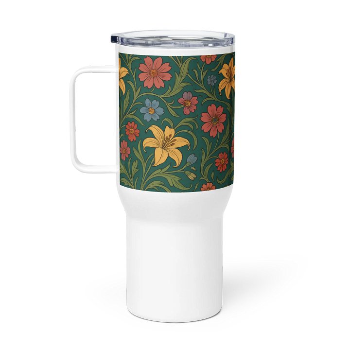 Vintage Lily and Daisy Floral Travel Mug with Handle – 25oz & 40oz Insulated Coffee Tumbler for Hot and Cold Drinks product image (1)