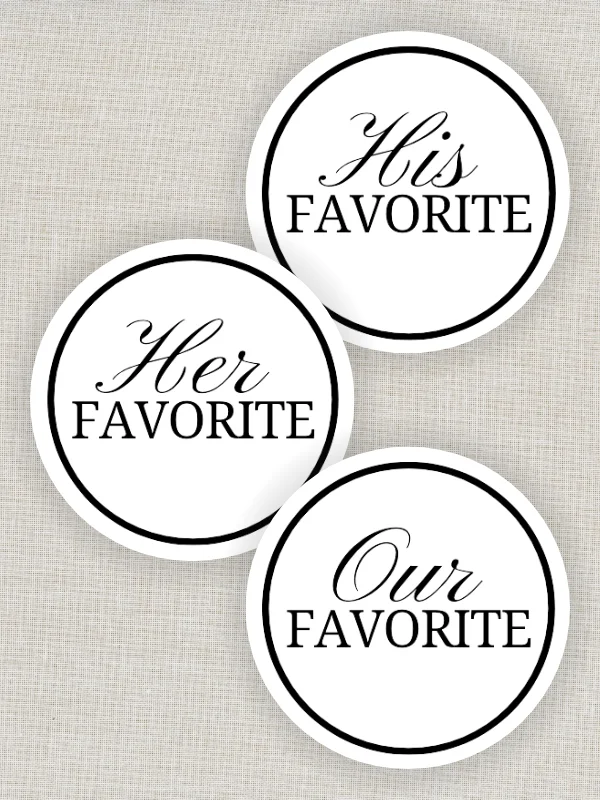 His, Her & Our Favorite Circle Tags or Sticker Printables for DIY Wedding Favors or Treat Bags product image (1)
