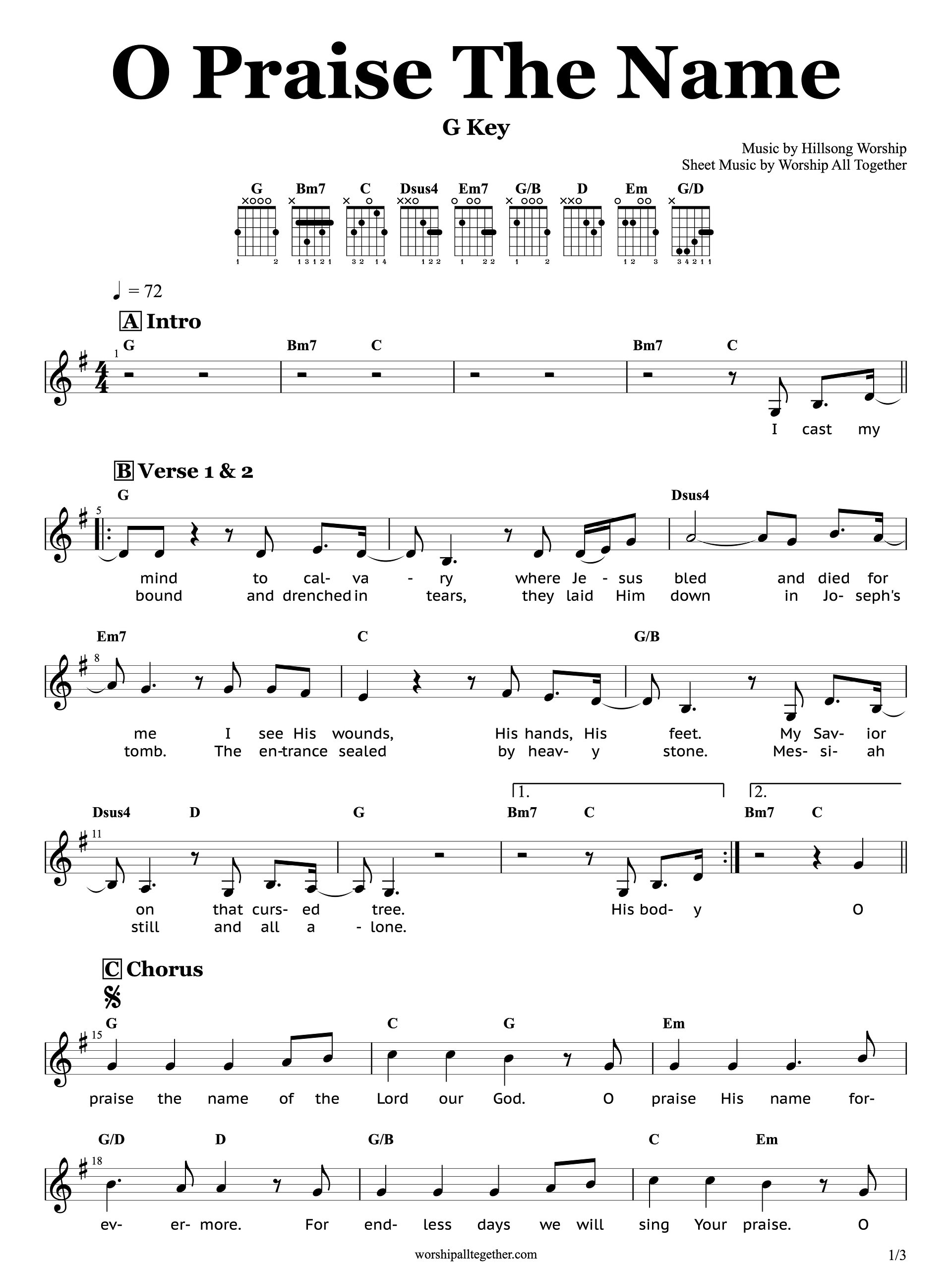 O Praise The Name (G Key) - Hillsong Worship | Sheet Music, Chord, Lyrics product image (1)