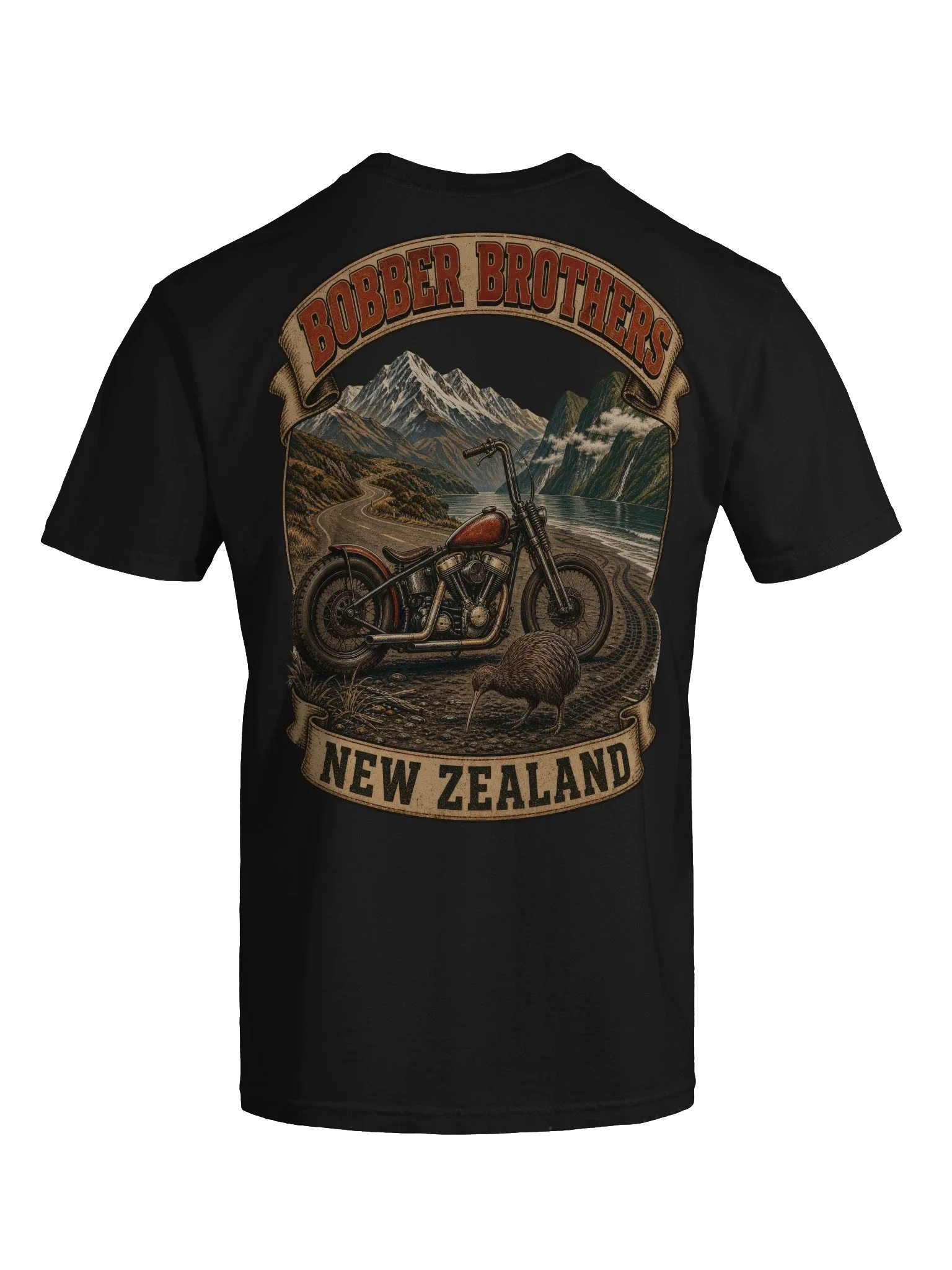 New Zealand motorcycle t-shirt design by Bobber Brothers