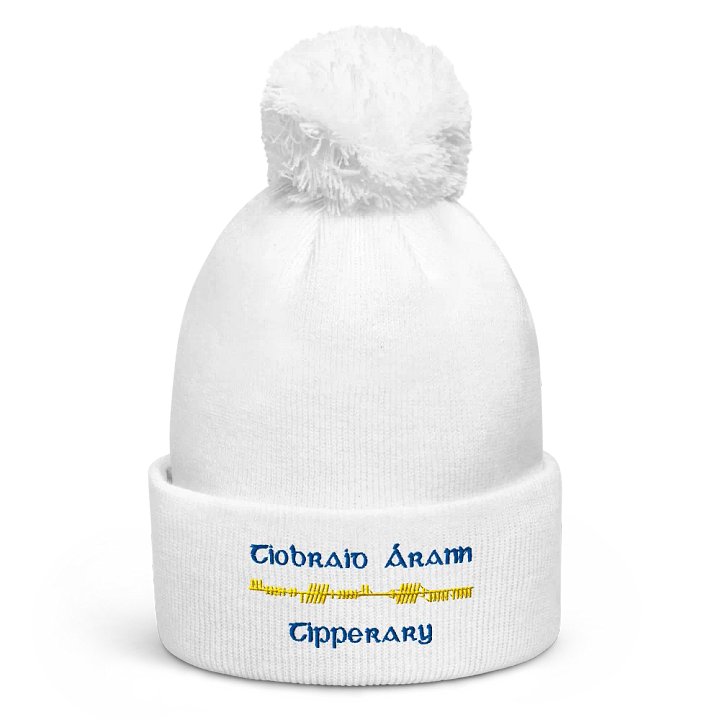Tipperary/Tiobraid Árann Orthodox style Ogham, Blue and Gold, embroidered Pom-Pom Beanie product image (4)